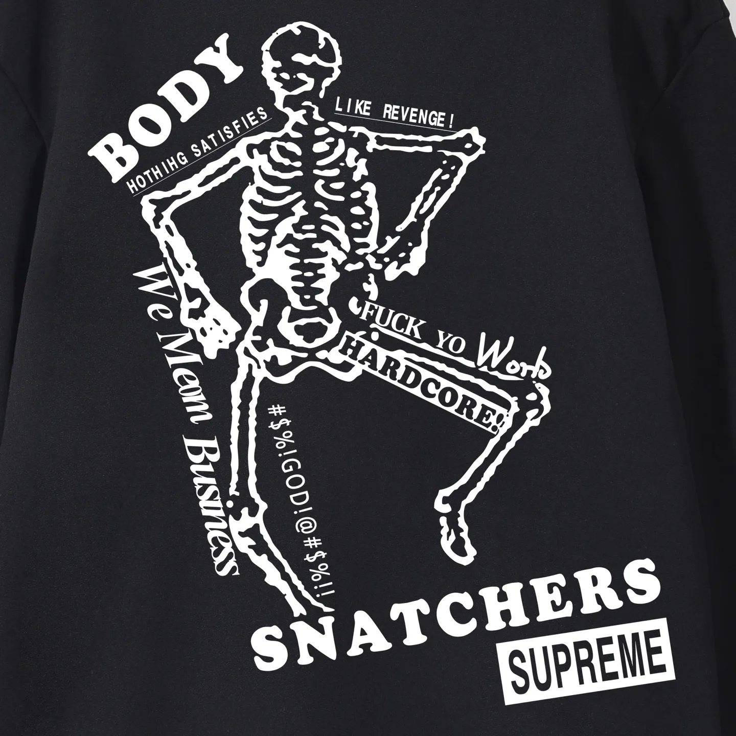 Style No. S1046 #terry p150💰 Velvet 160💰 Supreme SS23 Week9 BODY SNATCHERS TEE Classic boxlogo skull print on the back Round neck sweatshirt Made of 400g large terry (drop shoulder large version) fabric Soft texture and no pilling Imported environmentally friendly printing glue The pattern is bright and three-dimensional Quality💥Same style for men and women The upper body is trendy Color: black white gray Size: S M L XL XXL
