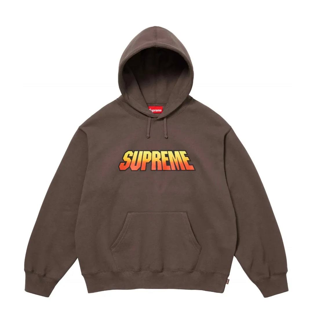 🅿️320 S265 top version Supreme 24FW GRADIENT HOODED gradient logo printed hooded sweatshirt 1. Fabric: ZP test, custom weaving and dyeing, pure cotton 460G plus velvet main fabric, horizontal cutting 520G 2X2 thread 2. Printing: Printing uses thermoset ink printing, also known as plastic ink, or self-adhesive ink. Its ingredients are: mainly composed of polyvinyl chloride (PVC) and phthalates. PVC and phthalates, color fixing agents, stabilizers, and thickeners are mixed to form thermoset ink. It is not the digital direct printing promoted on the market. The printing texture of thermoset ink cannot be achieved by digital direct printing. 3. Sewing process: Twelve places of the whole garment are made of boneless splicing technology, processed by experienced foreign trade factories (ordinary factories cannot do it) 4. Hem and cuffs: all use 520G inelastic threads (low-end products use elastic threads to cause the hem and cuffs to appear wavy) 5. Customized ZP main label/wash water label/hangtag/packaging bag (equipped with an extra-large thickened handbag) Size: S~XL