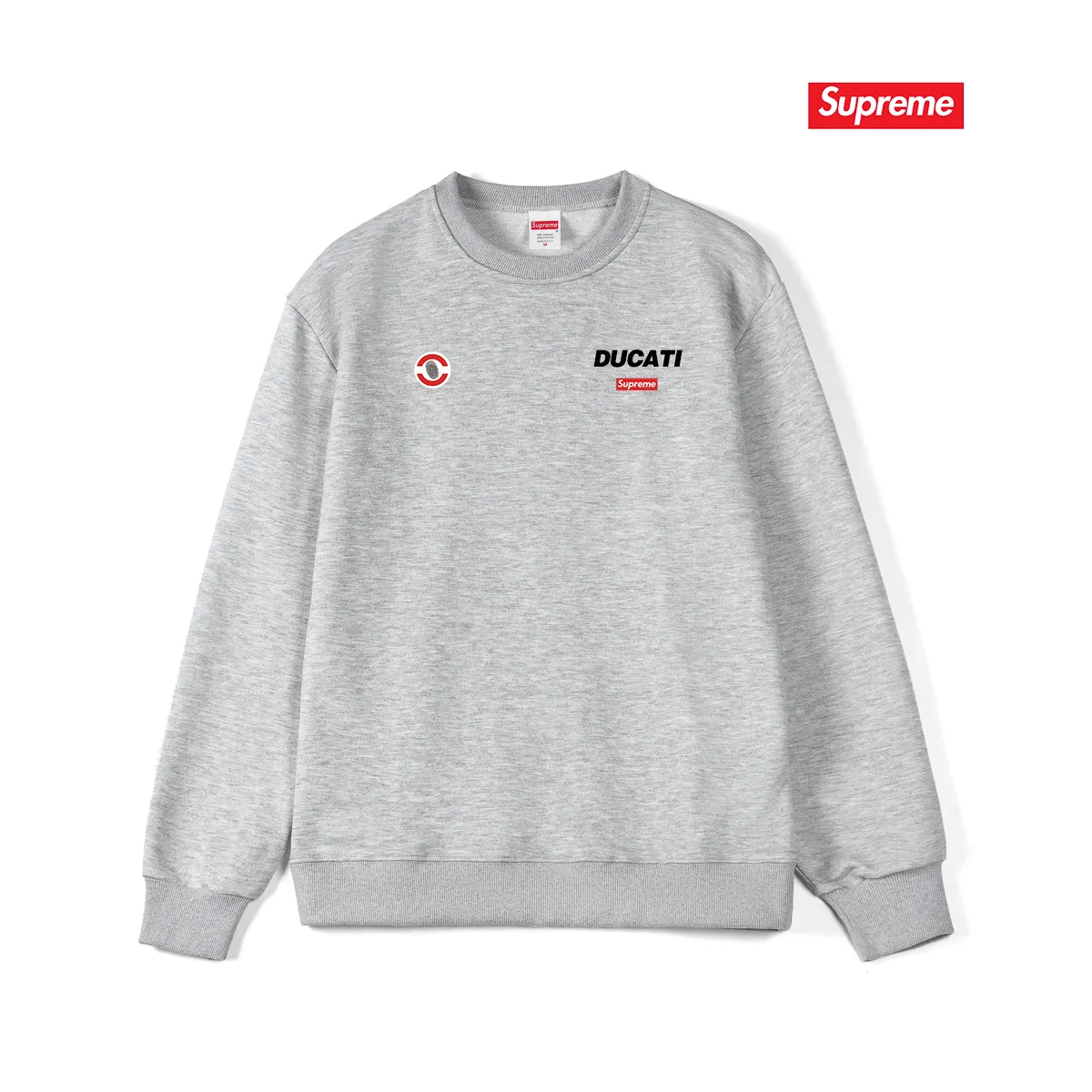 Style No. S1082 #terry p150💰 Velvet 160💰 Supreme x DUCATI joint model SS24 WEEK16 LOGO TEE Logo printing on the back Round neck sweatshirt Made of 400g large terry (drop shoulder large version) fabric Soft texture and no pilling Imported environmentally friendly printing glue The pattern is bright and three-dimensional Quality💥Same style for men and women The upper body is trendy Color: black White Gray Size: S M L XL XXL