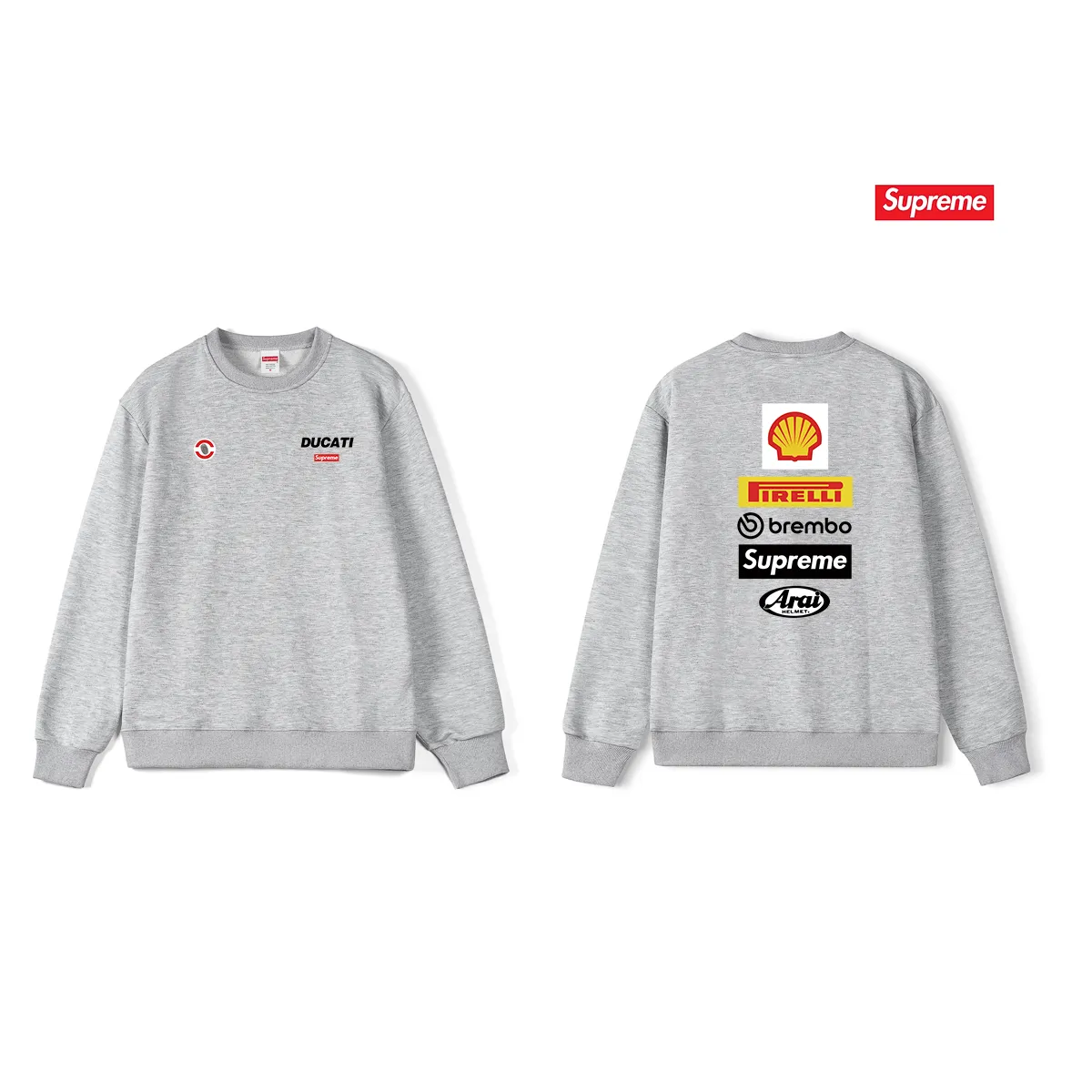 Style No. S1082 #terry p150💰 Velvet 160💰 Supreme x DUCATI joint model SS24 WEEK16 LOGO TEE Logo printing on the back Round neck sweatshirt Made of 400g large terry (drop shoulder large version) fabric Soft texture and no pilling Imported environmentally friendly printing glue The pattern is bright and three-dimensional Quality💥Same style for men and women The upper body is trendy Color: black White Gray Size: S M L XL XXL