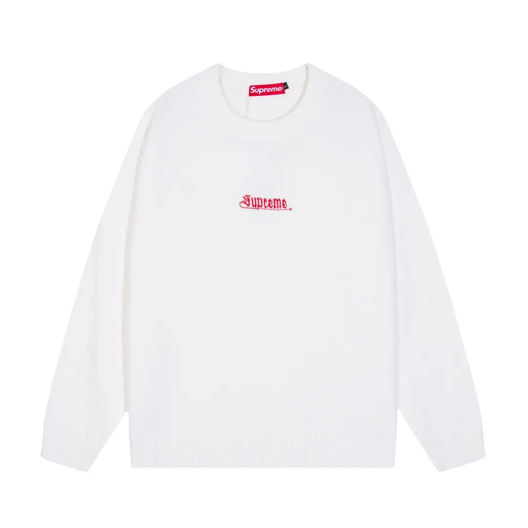 P300 Supreme new embroidered letter logo round neck wool knitted sweater Color: White Black Blue Pink Size: S M L XL XXL