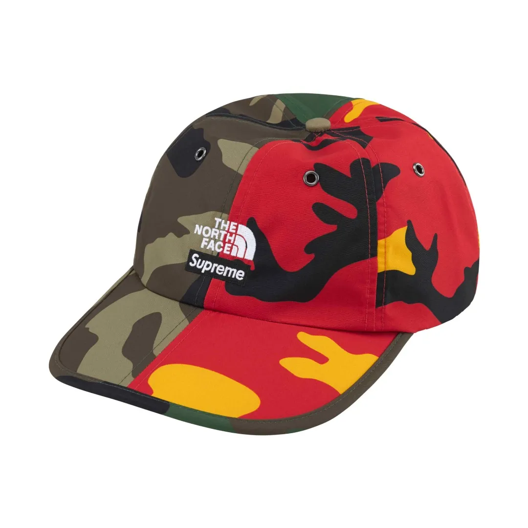 🅿️140 S173 Supreme 24SS TNF SPLIT 6-PANEL Colorblock Embroidered Logo Peaked Cap Color: Black, Purple and White, Camouflage