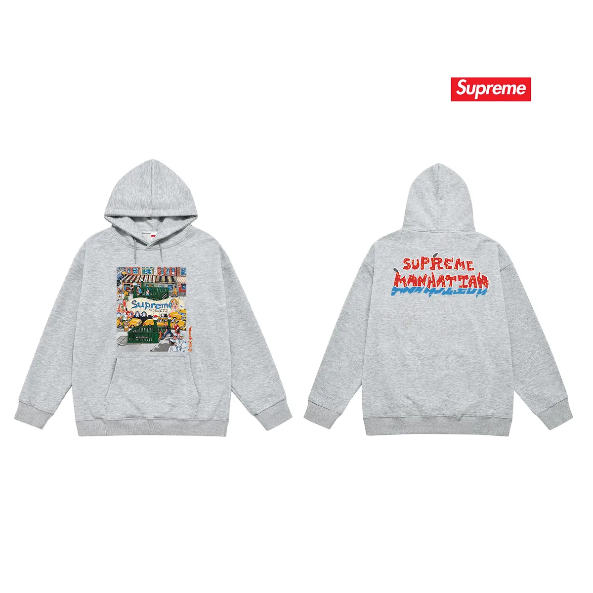 Style number S2045 #terry P160💰 Velvet P170💰 Supreme SS22 Week 19 Manhattan Tee Cartoon letter Manhattan city street scene pattern print hooded sweatshirt Made of 400g large terry 430g silver fox velvet (drop shoulder large version) fabric Soft texture and no pilling Imported environmentally friendly printing glue The pattern is bright and three-dimensional Quality 💥Same style for men and women The upper body is trendy Color: black White Gray Size: S M L XL XXL