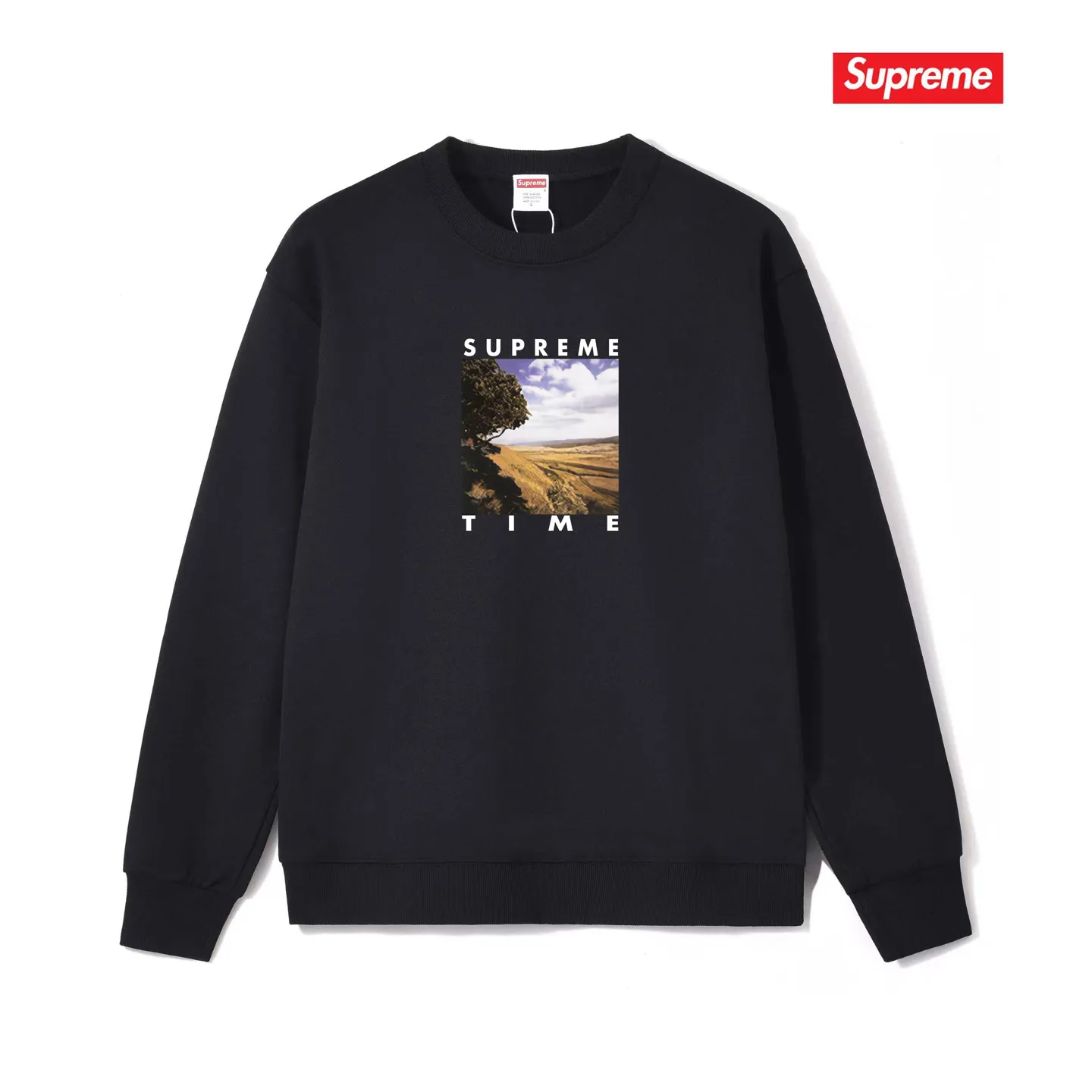 Style No. S1039 #terryp150💰Fleece 160💰Supreme Week 8 Time Tee Rural landscape pattern letter round neck sweatshirt Made of 400g large terry (drop shoulder large version) fabric, soft texture and no pilling Imported environmentally friendly printing glue The pattern is bright and three-dimensional Quality💥Same style for men and women The upper body is fashionable Color: black white gray Size: S M L XL XXL