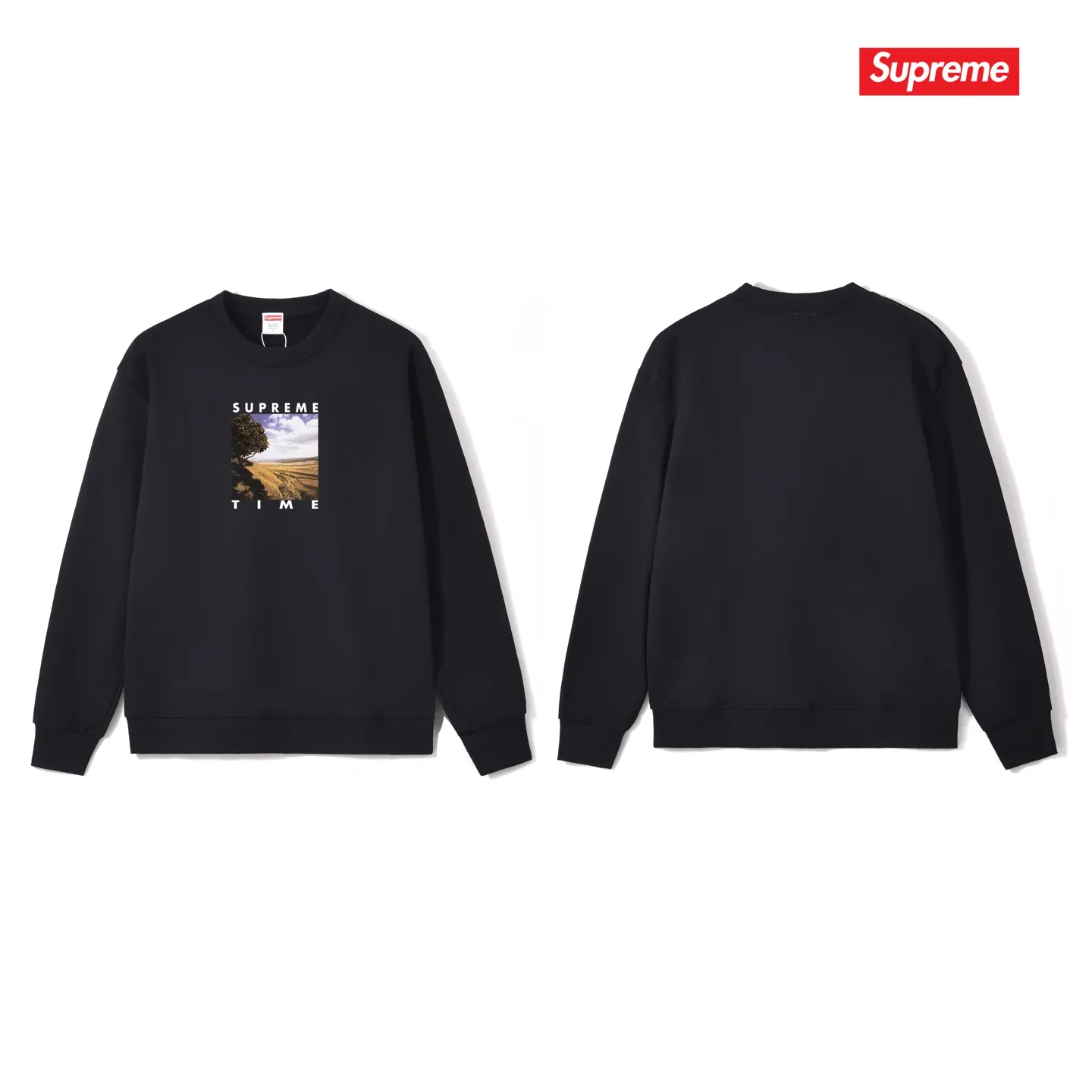 Style No. S1039 #terryp150💰Fleece 160💰Supreme Week 8 Time Tee Rural landscape pattern letter round neck sweatshirt Made of 400g large terry (drop shoulder large version) fabric, soft texture and no pilling Imported environmentally friendly printing glue The pattern is bright and three-dimensional Quality💥Same style for men and women The upper body is fashionable Color: black white gray Size: S M L XL XXL