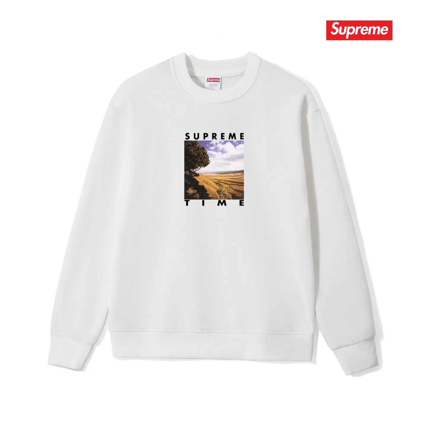Style No. S1039 #terryp150💰Fleece 160💰Supreme Week 8 Time Tee Rural landscape pattern letter round neck sweatshirt Made of 400g large terry (drop shoulder large version) fabric, soft texture and no pilling Imported environmentally friendly printing glue The pattern is bright and three-dimensional Quality💥Same style for men and women The upper body is fashionable Color: black white gray Size: S M L XL XXL