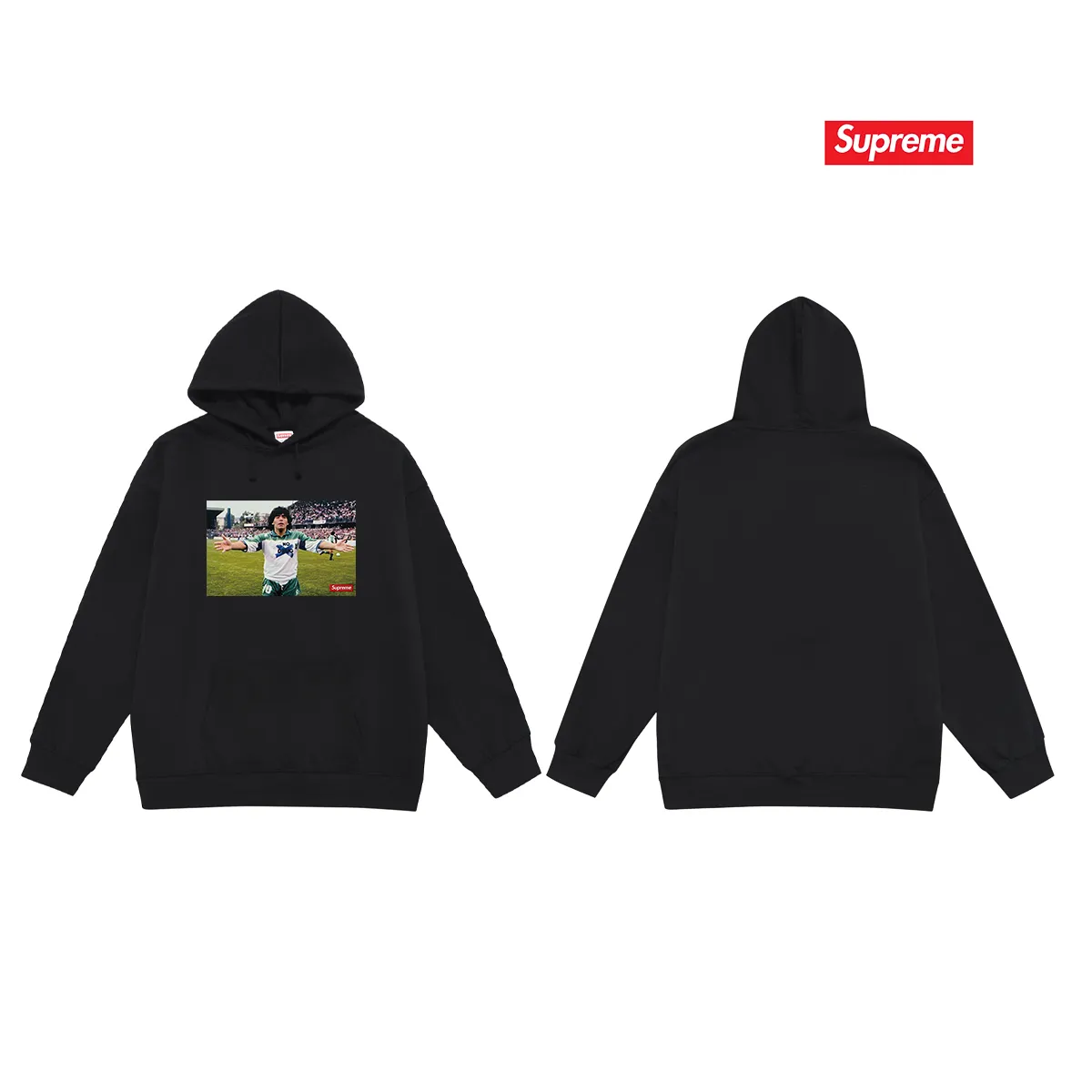 Style number S2068 #terry P160💰 Velvet P170💰 Supreme SS24 WEEK1 Maradona No Drug character tee hooded sweatshirt Made of 400g large terry 430g silver fox velvet (drop shoulder large version) fabric, soft texture and no pilling Imported environmentally friendly printing glue The pattern is bright and three-dimensional Quality 💥Same style for men and women The upper body is trendy Color: black white gray Size: S M L XL XXL