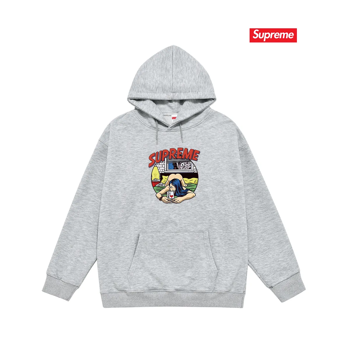Style No. S2132 #terry P160💰 Velvet P170💰 Sup 80SS BEDROOM Bedroom comic girl lying down printed hooded sweatshirt Made of 400g large terry 430g silver fox velvet (off-shoulder large version) fabric, soft texture and no pilling Imported environmentally friendly printing glue The pattern is bright and three-dimensional Quality 💥Same style for men and women The upper body is trendy Color: black white gray Size: S M L XL XXL
