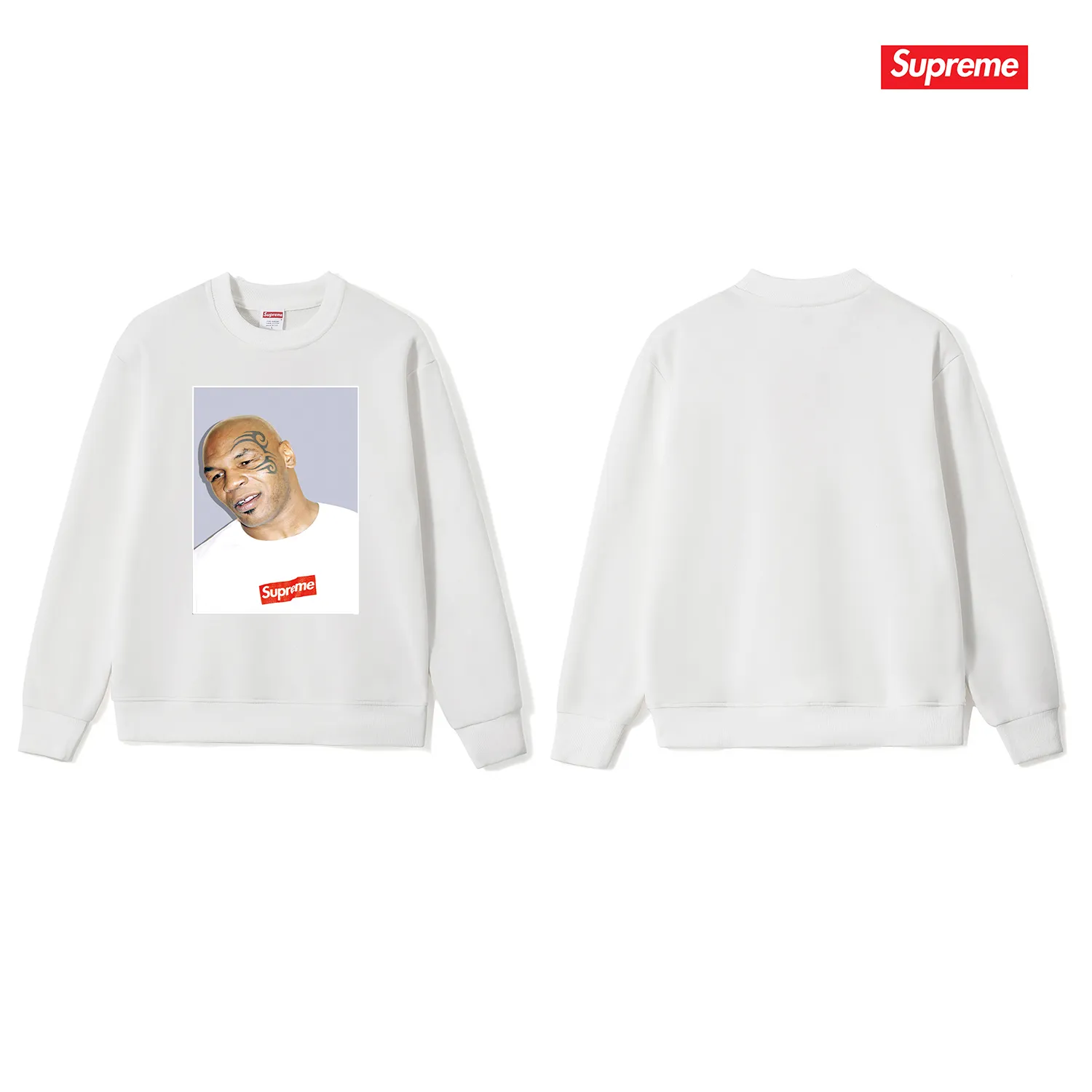 Style No. S1117 #terry p150💰 Velvet 160💰 Supreme Mike Tyson Tee Tyson print round neck sweatshirt Made of 400 grams of large terry (drop shoulder large version) fabric, soft texture and no pilling Imported environmentally friendly printing glue The pattern is bright and three-dimensional Quality 💥Same style for men and women The upper body is trendy Color: black white gray Size: S M L XL XXL