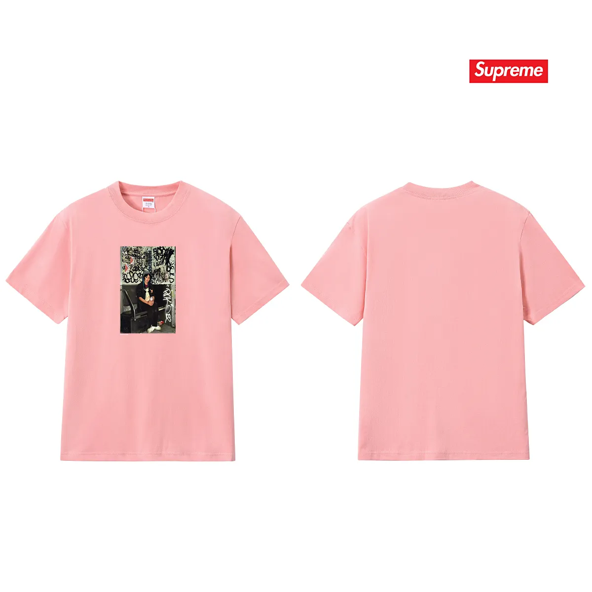 S181 P110💰 Trendy brand Sup printed short-sleeved Mrs. Pink pattern cotton T-shirt for men and women with loose bottoming and round neck. Loose fit. Made of 260 grams of combed cotton double yarn. From fabric to accessories, all three standards are complete and follow ZP. Imported Matsui company's slurry printing will never crack. The whole piece adopts three-needle five-thread process. The neckline-shoulder seam-sleeve seam is double-lined, which looks more three-dimensional and textured.) The same process as the original version, classic version Feel free to compare zp. The whole piece adopts three-needle five-thread craftsmanship (neckline-shoulder seam-sleeve seam double thread, which looks more three-dimensional and textured). It has the same craftsmanship as the original original, classic version. Color: black, white, light gray, pink, navy. Size: S M L XL XXL
