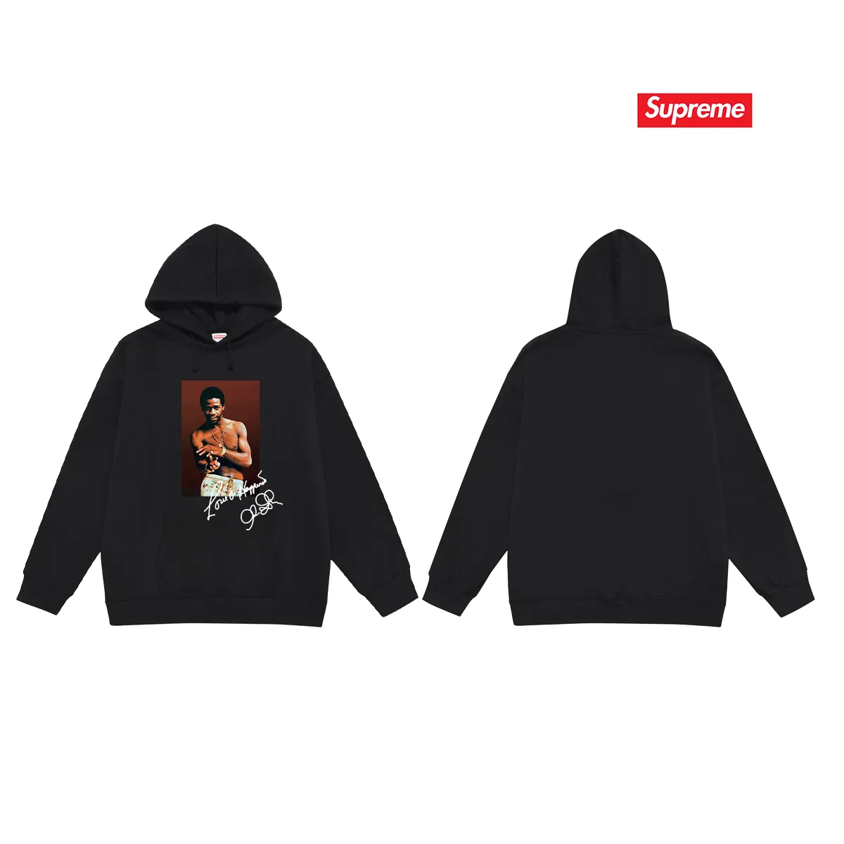 Style No. S2126 #terry P160💰 Velvet P170💰 SupremeSS22Week1AlGreenTee Al Green soul singer character print hooded sweatshirt Made of 400g large terry 430g silver fox velvet (off-shoulder large version) fabric, soft texture and no pilling Imported environmentally friendly printing glue The pattern is bright and three-dimensional Quality 💥Same style for men and women The upper body is trendy Color: black white Gray Size: S M L XL XXL