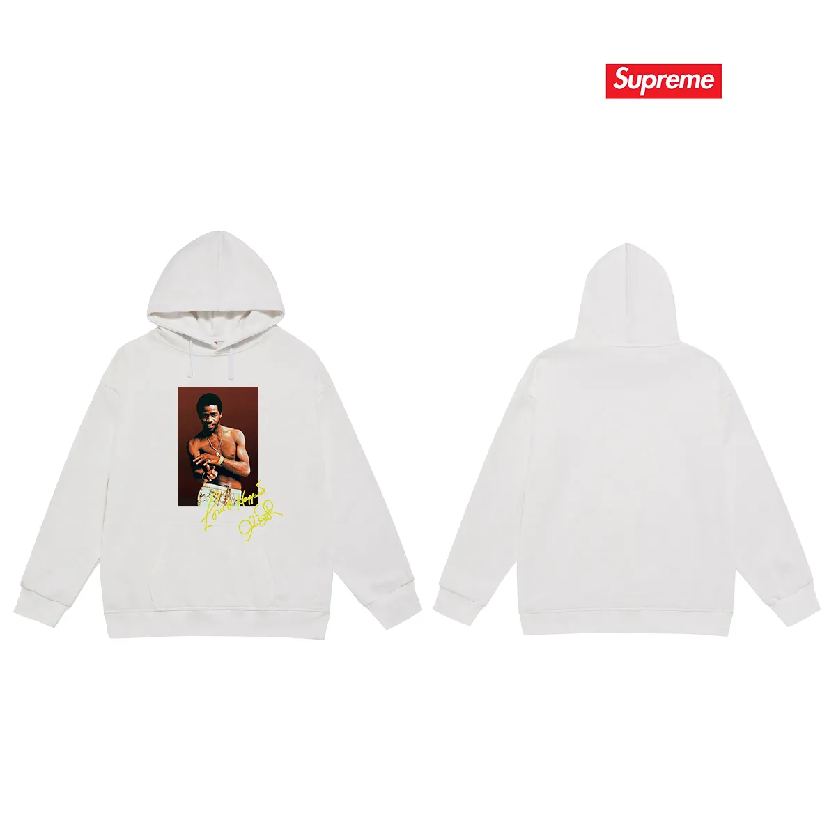 Style No. S2126 #terry P160💰 Velvet P170💰 SupremeSS22Week1AlGreenTee Al Green soul singer character print hooded sweatshirt Made of 400g large terry 430g silver fox velvet (off-shoulder large version) fabric, soft texture and no pilling Imported environmentally friendly printing glue The pattern is bright and three-dimensional Quality 💥Same style for men and women The upper body is trendy Color: black white Gray Size: S M L XL XXL