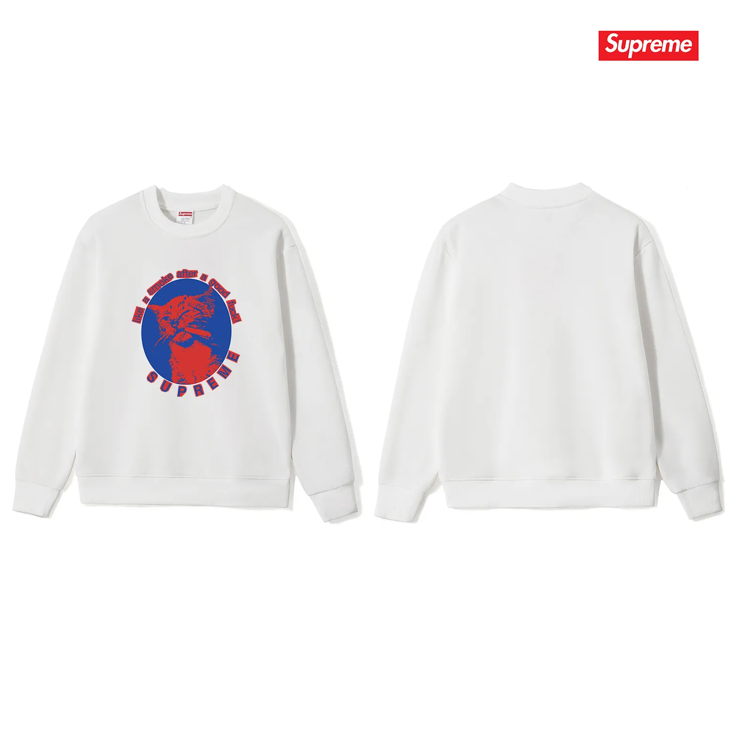 Style No. S1158 #terry p150💰 Plush 160💰 Sup 76SS Smoke Cute kitten smoking pattern round neck sweatshirt Made of 400g large terry (drop shoulder large version) fabric, soft texture and no pilling Imported environmentally friendly printing glue The pattern is bright and three-dimensional Quality💥Male and female style The upper body is trendy Color: black white gray Size: S M L XL XXL
