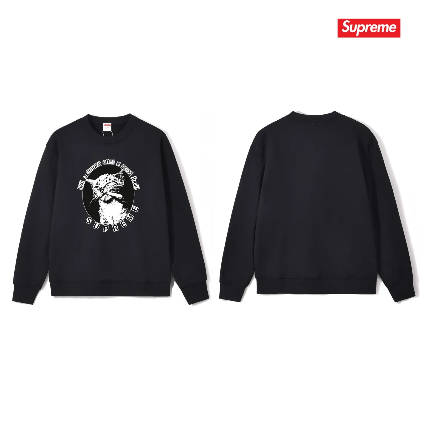 Style No. S1158 #terry p150💰 Plush 160💰 Sup 76SS Smoke Cute kitten smoking pattern round neck sweatshirt Made of 400g large terry (drop shoulder large version) fabric, soft texture and no pilling Imported environmentally friendly printing glue The pattern is bright and three-dimensional Quality💥Male and female style The upper body is trendy Color: black white gray Size: S M L XL XXL