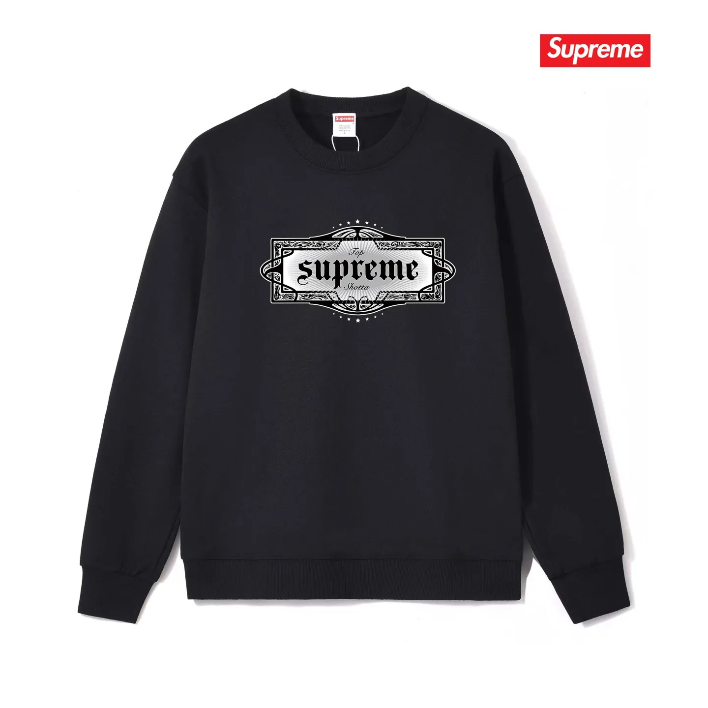 Style No. S1023 #terry p150💰 Velvet 160💰 Supreme SS22 Week 8 Top Shotta Tee Letter Printed Round Neck Sweater Made of 400 grams of large terry (drop shoulder large version) fabric, soft texture and no pilling Imported environmentally friendly printing glue The pattern is bright and three-dimensional Quality 💥Same style for men and women The upper body is trendy Color: Black White Gray Size: S M L XL XXL