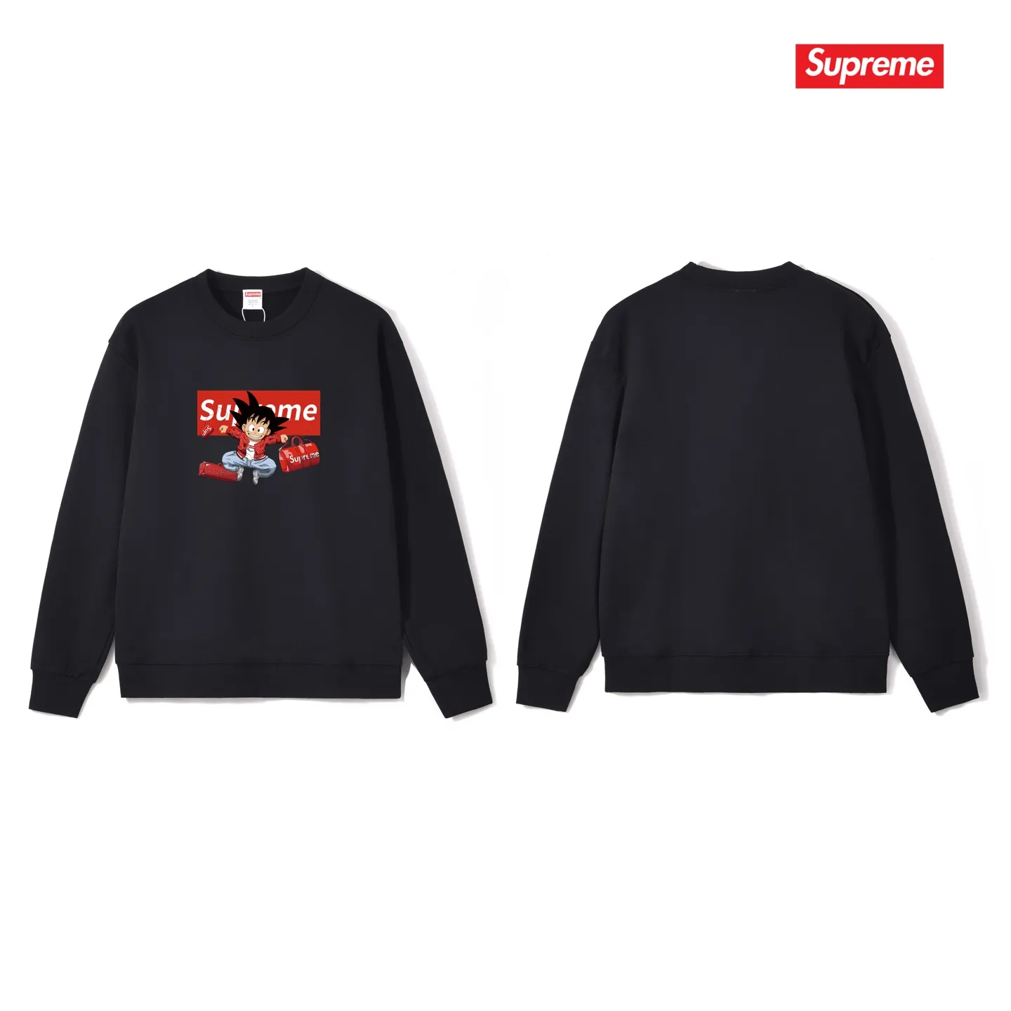 Style No. S1238 #terry p150💰 Plus velvet 160💰 Supreme's new Dragon Ball co-branded ins round neck sweatshirt. Made of 400 grams of large terry (drop shoulder large version) fabric. The texture is soft and non-pilling. Imported environmentally friendly printing glue. The pattern is bright and three-dimensional. Quality💥Same style for men and women. The upper body is trendy. Color: black white gray Size: S M L XL XXL