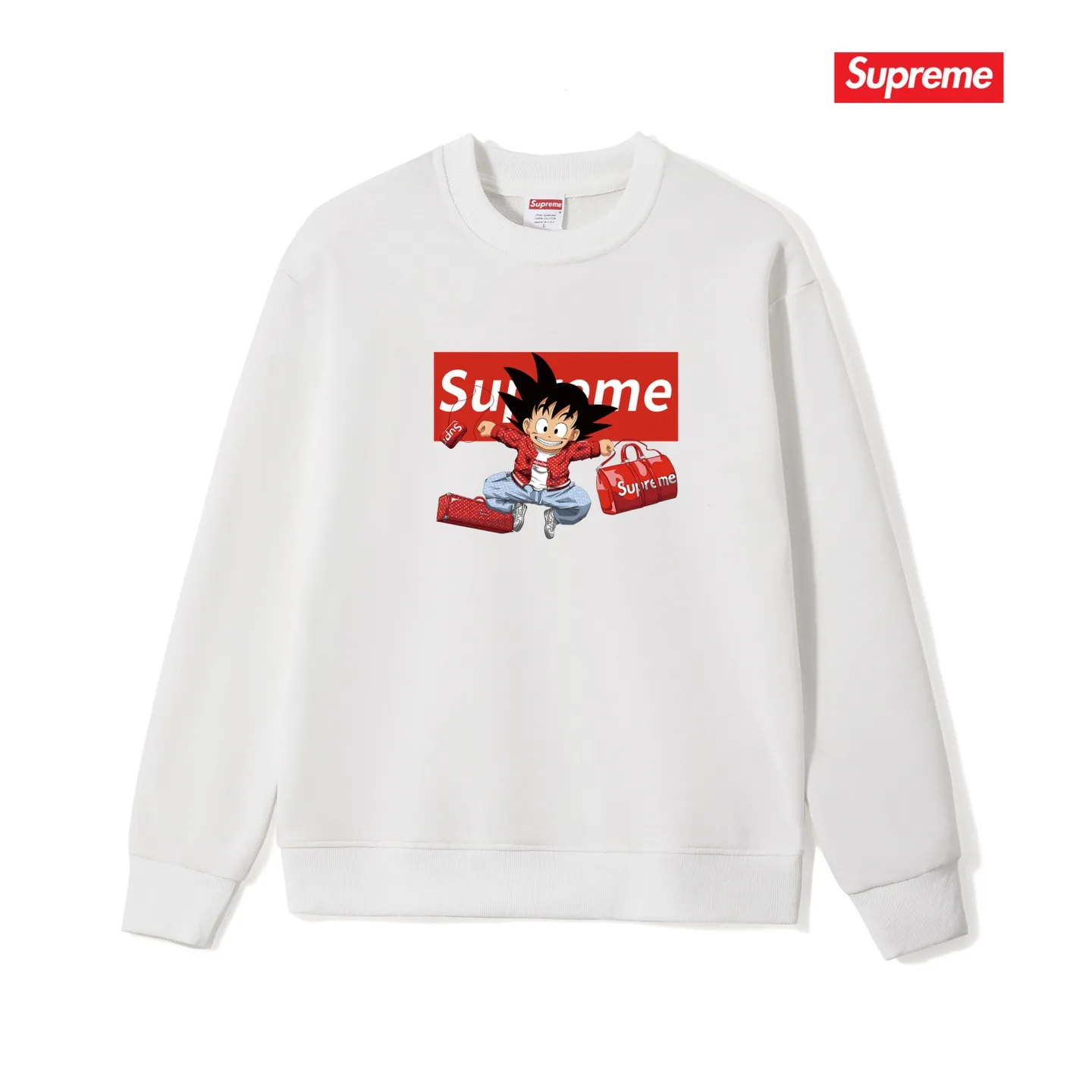 Style No. S1238 #terry p150💰 Plus velvet 160💰 Supreme's new Dragon Ball co-branded ins round neck sweatshirt. Made of 400 grams of large terry (drop shoulder large version) fabric. The texture is soft and non-pilling. Imported environmentally friendly printing glue. The pattern is bright and three-dimensional. Quality💥Same style for men and women. The upper body is trendy. Color: black white gray Size: S M L XL XXL