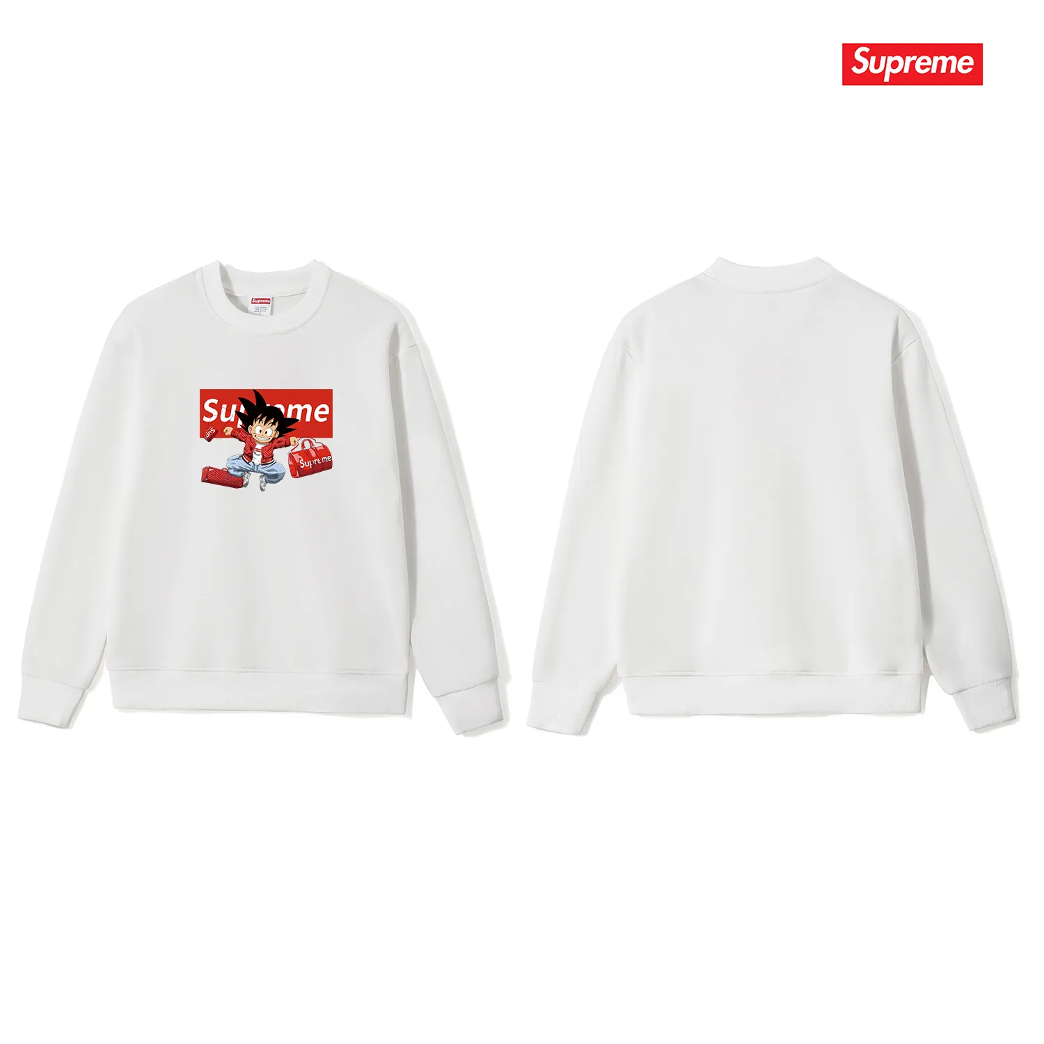 Style No. S1238 #terry p150💰 Plus velvet 160💰 Supreme's new Dragon Ball co-branded ins round neck sweatshirt. Made of 400 grams of large terry (drop shoulder large version) fabric. The texture is soft and non-pilling. Imported environmentally friendly printing glue. The pattern is bright and three-dimensional. Quality💥Same style for men and women. The upper body is trendy. Color: black white gray Size: S M L XL XXL