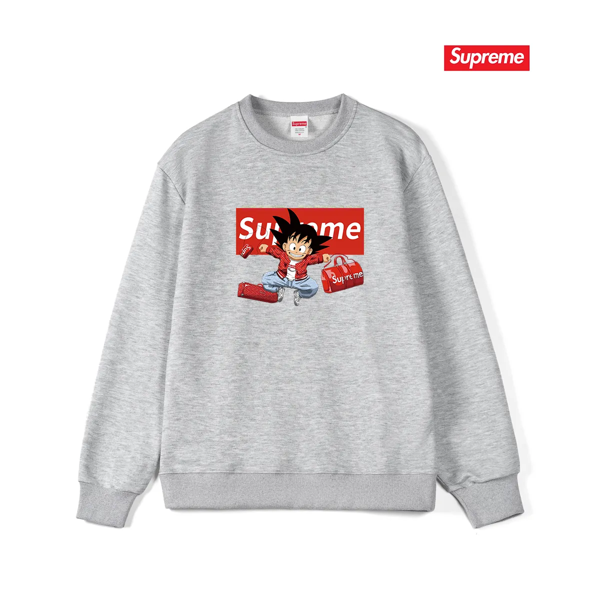 Style No. S1238 #terry p150💰 Plus velvet 160💰 Supreme's new Dragon Ball co-branded ins round neck sweatshirt. Made of 400 grams of large terry (drop shoulder large version) fabric. The texture is soft and non-pilling. Imported environmentally friendly printing glue. The pattern is bright and three-dimensional. Quality💥Same style for men and women. The upper body is trendy. Color: black white gray Size: S M L XL XXL