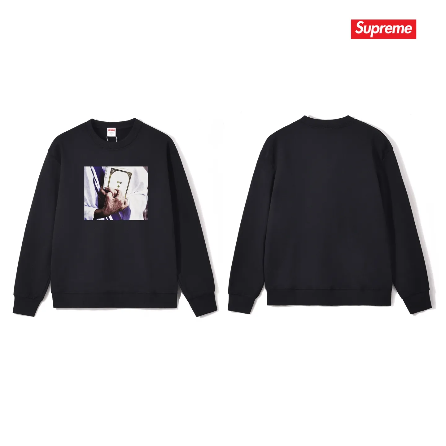 Style number S1031 #terry p150💰 Velvet 160💰 Supreme FW19 Week 7 Bible Tee printed round neck sweatshirt Made of 400g large terry (drop shoulder large version) fabric, soft and non-pilling texture, imported environmentally friendly printing glue, bright and three-dimensional pattern, quality 💥Same style for men and women, the upper body is fashionable Color: black white gray Size: S M L XL XXL