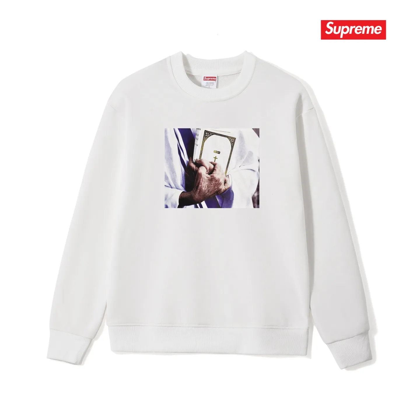 Style number S1031 #terry p150💰 Velvet 160💰 Supreme FW19 Week 7 Bible Tee printed round neck sweatshirt Made of 400g large terry (drop shoulder large version) fabric, soft and non-pilling texture, imported environmentally friendly printing glue, bright and three-dimensional pattern, quality 💥Same style for men and women, the upper body is fashionable Color: black white gray Size: S M L XL XXL