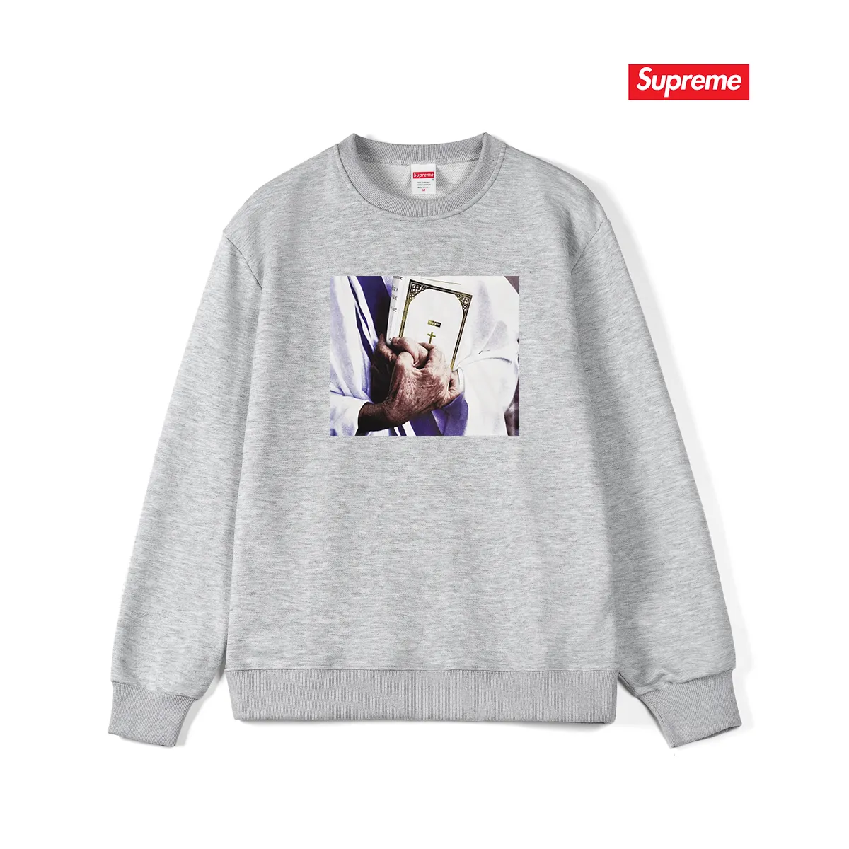 Style number S1031 #terry p150💰 Velvet 160💰 Supreme FW19 Week 7 Bible Tee printed round neck sweatshirt Made of 400g large terry (drop shoulder large version) fabric, soft and non-pilling texture, imported environmentally friendly printing glue, bright and three-dimensional pattern, quality 💥Same style for men and women, the upper body is fashionable Color: black white gray Size: S M L XL XXL