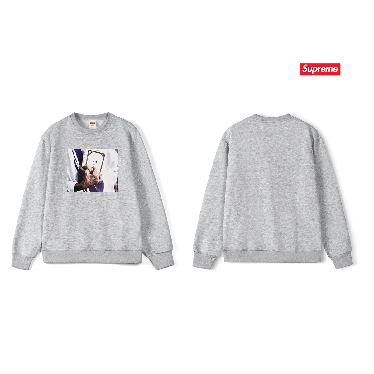 Style number S1031 #terry p150💰 Velvet 160💰 Supreme FW19 Week 7 Bible Tee printed round neck sweatshirt Made of 400g large terry (drop shoulder large version) fabric, soft and non-pilling texture, imported environmentally friendly printing glue, bright and three-dimensional pattern, quality 💥Same style for men and women, the upper body is fashionable Color: black white gray Size: S M L XL XXL