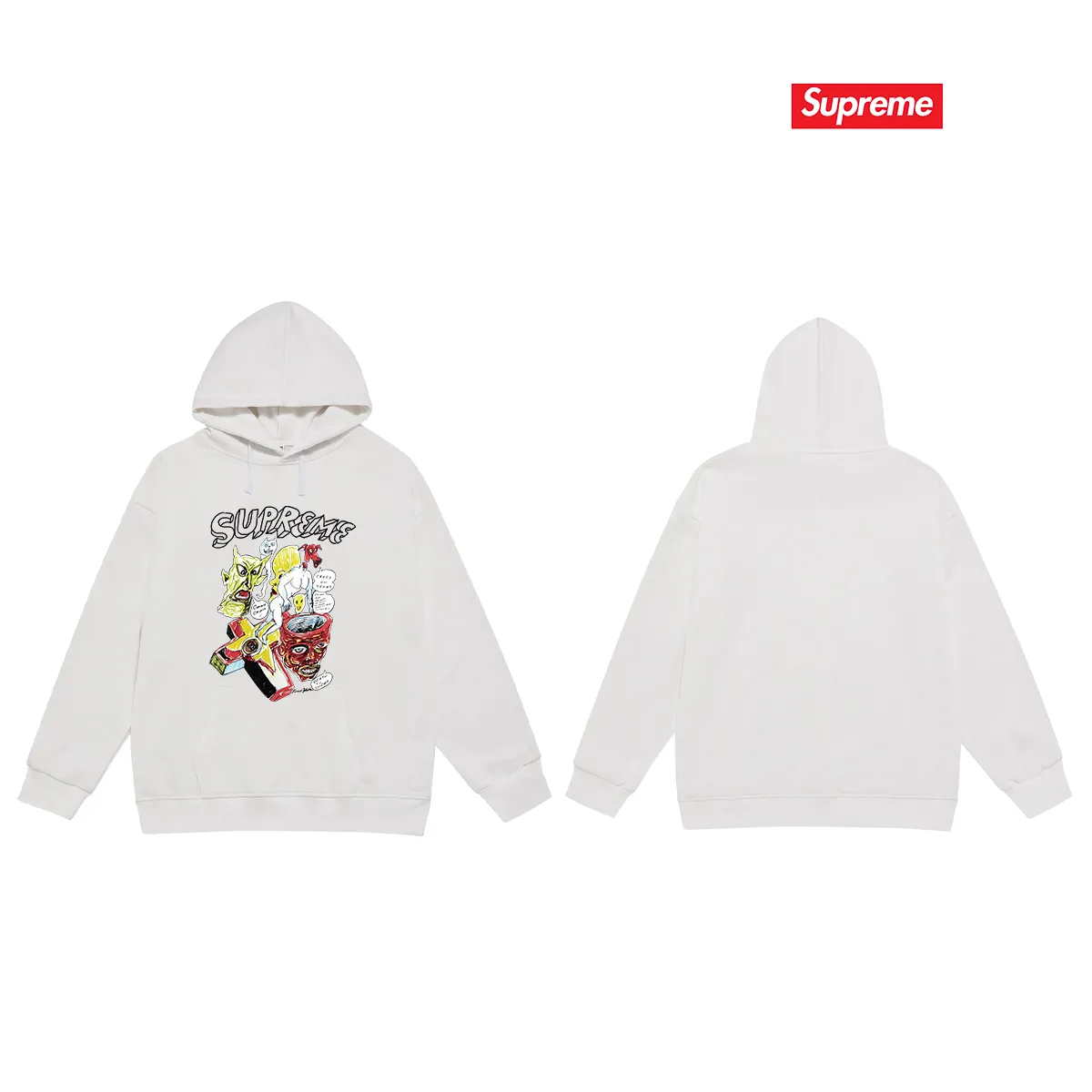 Style No. S2089 #terry P160💰 Velvet P170💰 Supreme Week 12 x Daniel Johnston joint model artistic print hooded sweatshirt Made of 400g large terry 430g silver fox velvet (off-shoulder large version) fabric, soft and non-pilling texture, imported environmentally friendly printing glue, bright and three-dimensional pattern, quality 💥same style for men and women, the upper body is trendy Color: black white gray Size: S M L XL XXL