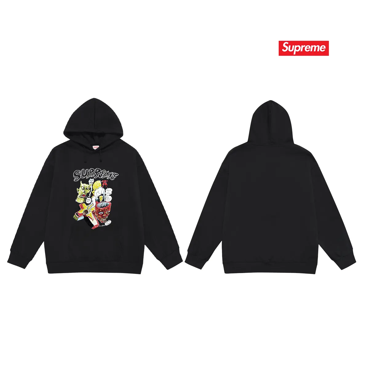 Style No. S2089 #terry P160💰 Velvet P170💰 Supreme Week 12 x Daniel Johnston joint model artistic print hooded sweatshirt Made of 400g large terry 430g silver fox velvet (off-shoulder large version) fabric, soft and non-pilling texture, imported environmentally friendly printing glue, bright and three-dimensional pattern, quality 💥same style for men and women, the upper body is trendy Color: black white gray Size: S M L XL XXL