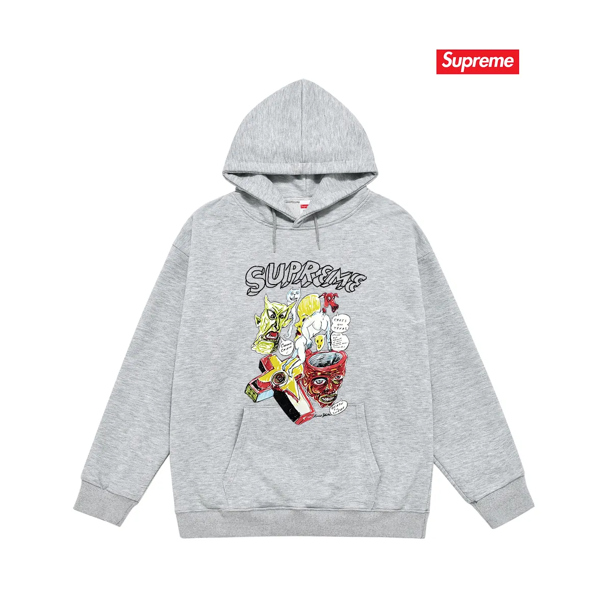 Style No. S2089 #terry P160💰 Velvet P170💰 Supreme Week 12 x Daniel Johnston joint model artistic print hooded sweatshirt Made of 400g large terry 430g silver fox velvet (off-shoulder large version) fabric, soft and non-pilling texture, imported environmentally friendly printing glue, bright and three-dimensional pattern, quality 💥same style for men and women, the upper body is trendy Color: black white gray Size: S M L XL XXL