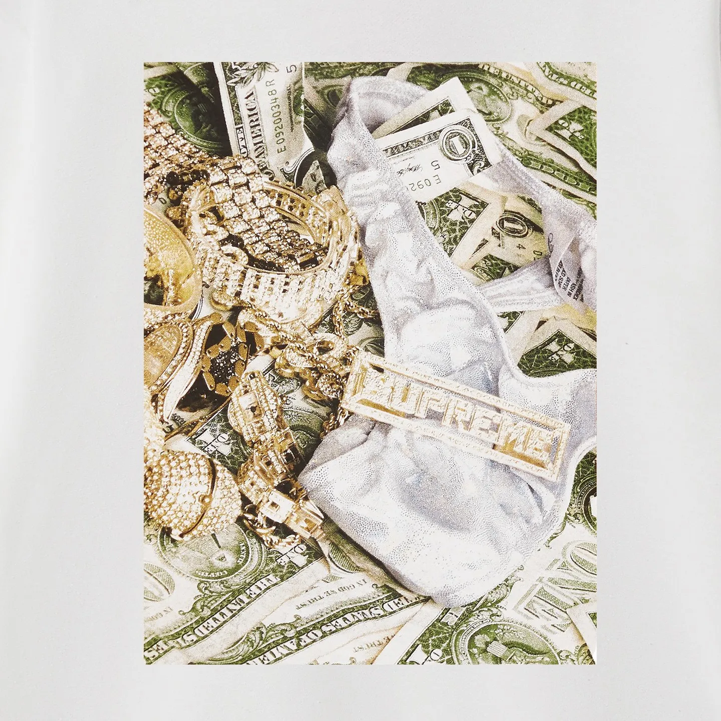 Style No. S2042 #terry P160💰 Velvet P170💰 Supreme SS20 Week 1 Bling Tee dollar printed hooded sweatshirt Made of 400g large terry 430g silver fox velvet (off-shoulder large version) fabric, soft and non-pilling, imported environmentally friendly printing glue, bright and three-dimensional pattern, quality 💥Same style for men and women, the upper body is trendy Color: black white gray Size: S M L XL XXL