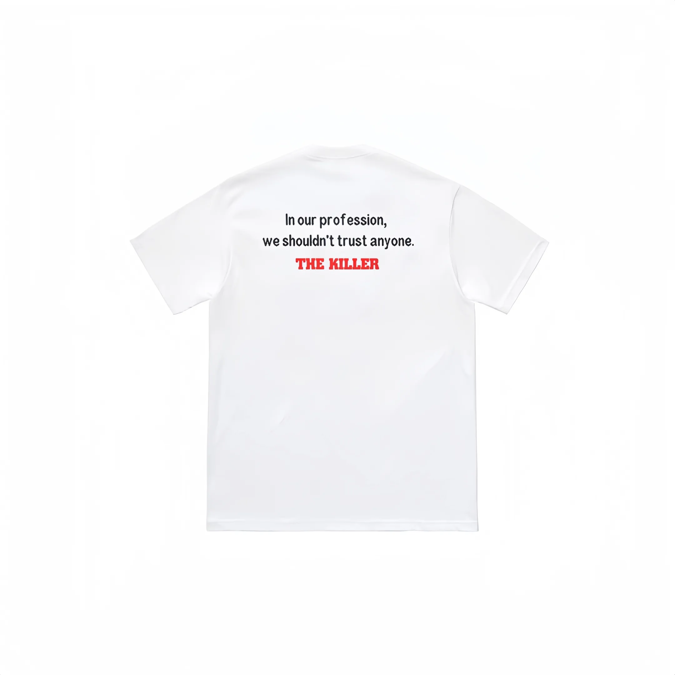 #S36 P110💰 Supreme FW18 The Killer Trust Tee Red Chow Yun-fat printed short-sleeved T-shirt, same style for men and women. The red color is made of 260 grams of combed cotton double yarn. All three standards are complete from fabrics to accessories. ZP. Imported Matsui company's slurry printing will never crack. The whole piece adopts three-needle five-thread technology. The collar-shoulder seam-sleeve seam is double-lined, which looks more three-dimensional and textured.) The same process as the original version, classic version Feel free to compare zp. The whole piece adopts three-needle five-thread craftsmanship. The neckline-shoulder seam-sleeve seam is double-threaded, which looks more three-dimensional and textured.) It has the same craftsmanship as the original original, classic version. Color: black, gray, white, red. Size: S M L XL XXL