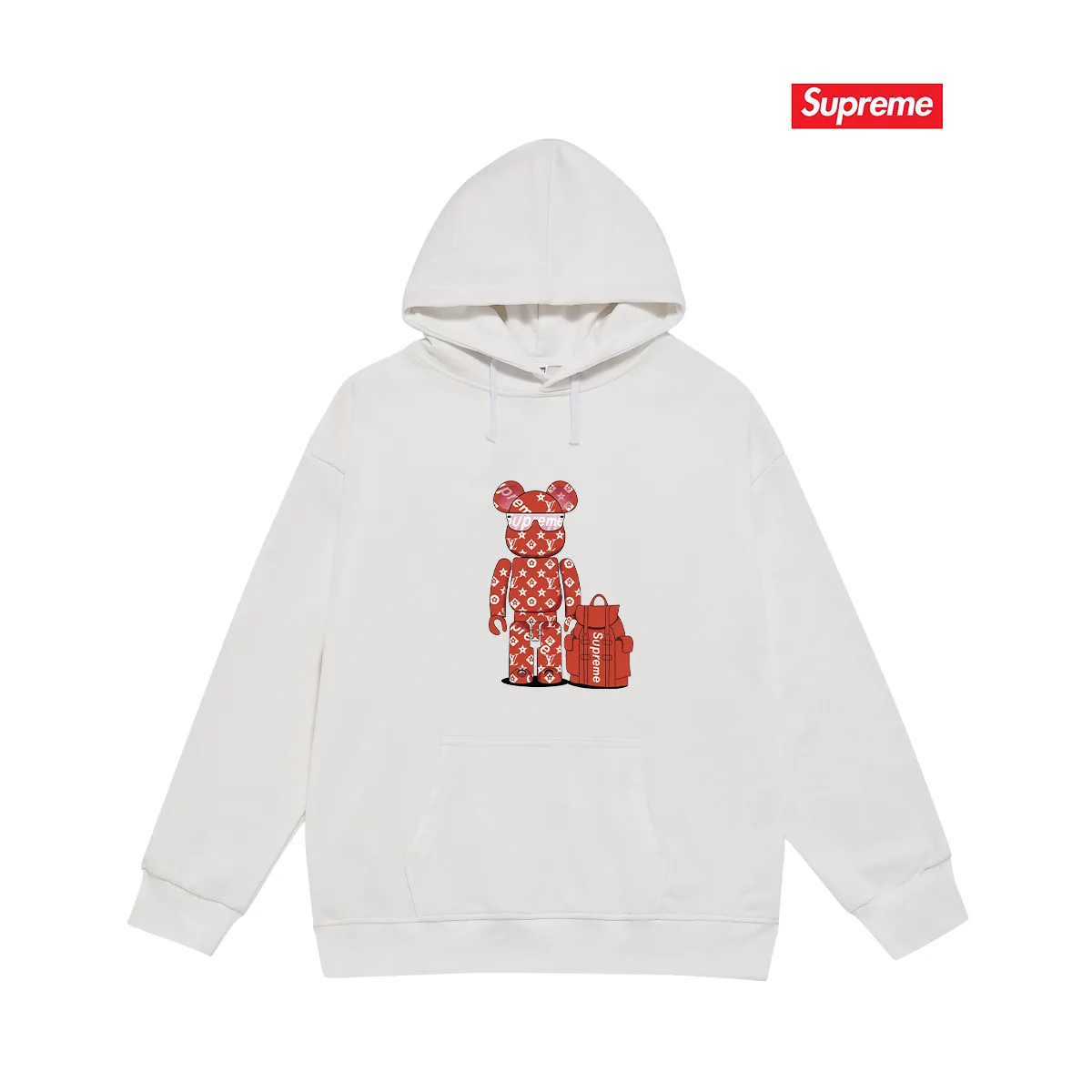 Style number S2193 #terry P160💰 plus velvet P170💰 American fashion brand SUP letter bear print hooded sweatshirt. Made of 400g large terry 430g silver fox velvet (off-shoulder large version) fabric. The texture is soft and non-pilling. Imported environmentally friendly printing glue. The pattern is bright and three-dimensional. Quality💥Same style for men and women. The upper body is trendy. Color: black white gray Size: S M L XL XXL