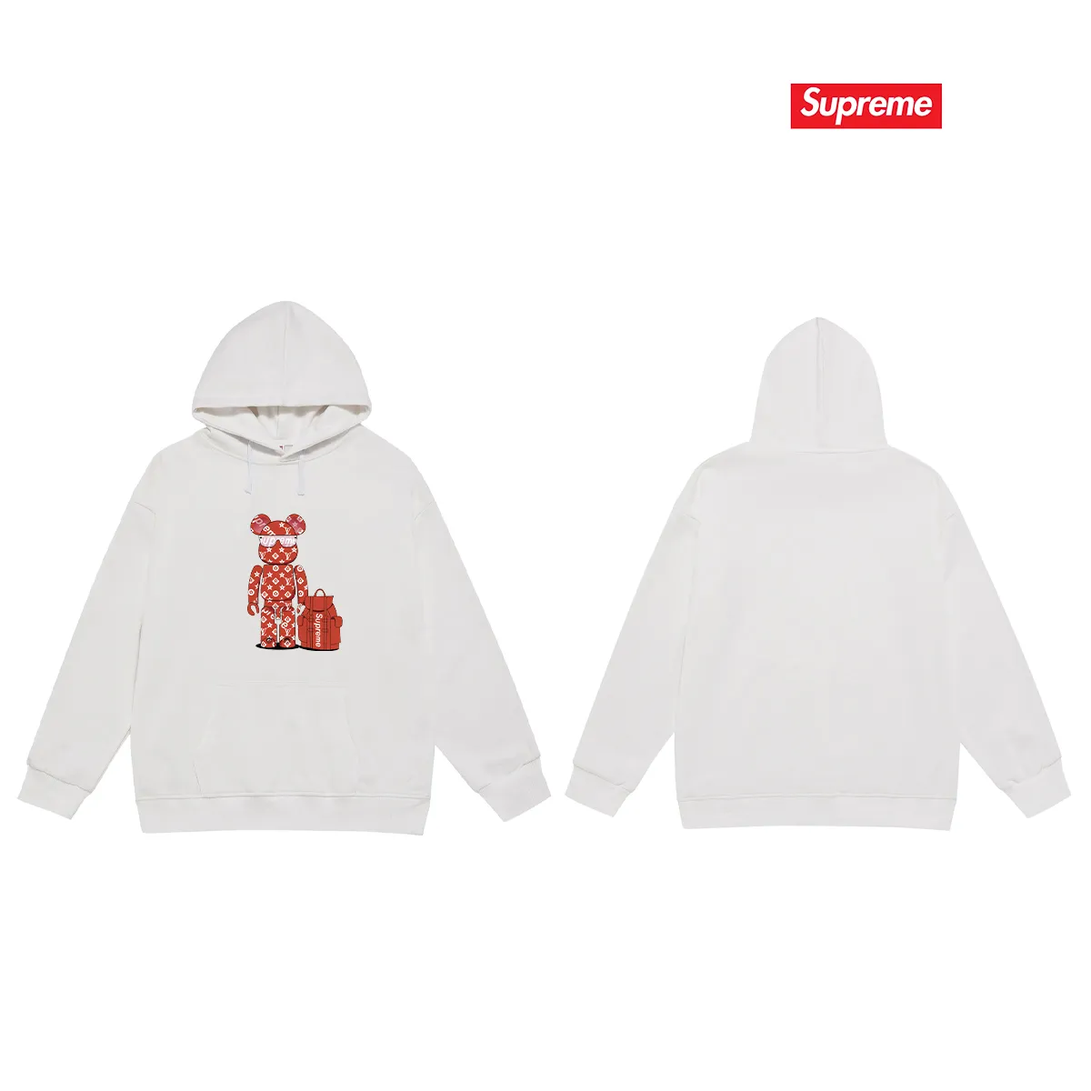 Style number S2193 #terry P160💰 plus velvet P170💰 American fashion brand SUP letter bear print hooded sweatshirt. Made of 400g large terry 430g silver fox velvet (off-shoulder large version) fabric. The texture is soft and non-pilling. Imported environmentally friendly printing glue. The pattern is bright and three-dimensional. Quality💥Same style for men and women. The upper body is trendy. Color: black white gray Size: S M L XL XXL