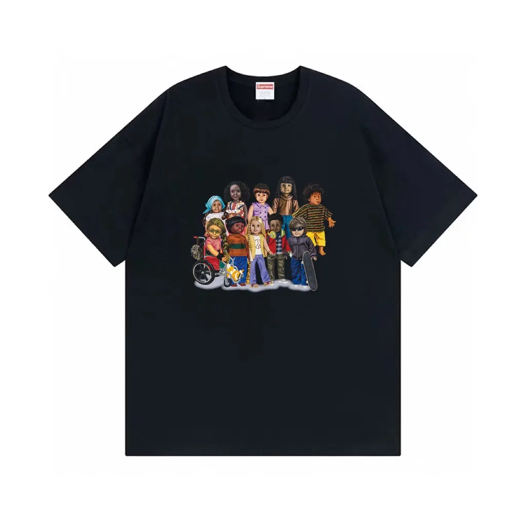 #S111 p110💰 Supreme SS23 Spring and Summer Series Week1 CHILDREN TEE Cartoon Character Printing Loose Fit Made of 260g Combed Cotton Double Yarn From fabrics to accessories, all three standards are complete and follow ZP. Imported Matsui Company slurry printing will never crack. The whole piece adopts three-needle five-thread technology. The neckline-shoulder seam-sleeve seam is double-lined, which looks more three-dimensional and textured.) The same craftsmanship as the original version, classic version Feel free to compare zp. The whole piece adopts three-needle five-thread craftsmanship (neckline-shoulder seam-sleeve seam double thread, which looks more three-dimensional and textured). It has the same craftsmanship as the original original, classic version. Color: white, black, brown, light blue, yellow. Size: S M L XL XXL