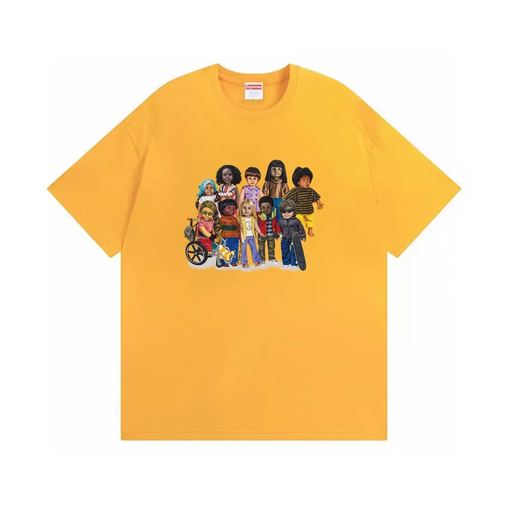 #S111 p110💰 Supreme SS23 Spring and Summer Series Week1 CHILDREN TEE Cartoon Character Printing Loose Fit Made of 260g Combed Cotton Double Yarn From fabrics to accessories, all three standards are complete and follow ZP. Imported Matsui Company slurry printing will never crack. The whole piece adopts three-needle five-thread technology. The neckline-shoulder seam-sleeve seam is double-lined, which looks more three-dimensional and textured.) The same craftsmanship as the original version, classic version Feel free to compare zp. The whole piece adopts three-needle five-thread craftsmanship (neckline-shoulder seam-sleeve seam double thread, which looks more three-dimensional and textured). It has the same craftsmanship as the original original, classic version. Color: white, black, brown, light blue, yellow. Size: S M L XL XXL