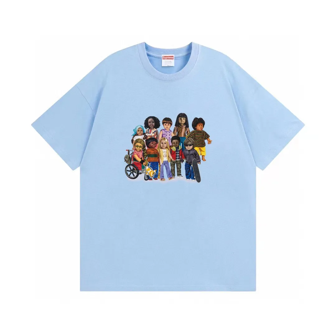 #S111 p110💰 Supreme SS23 Spring and Summer Series Week1 CHILDREN TEE Cartoon Character Printing Loose Fit Made of 260g Combed Cotton Double Yarn From fabrics to accessories, all three standards are complete and follow ZP. Imported Matsui Company slurry printing will never crack. The whole piece adopts three-needle five-thread technology. The neckline-shoulder seam-sleeve seam is double-lined, which looks more three-dimensional and textured.) The same craftsmanship as the original version, classic version Feel free to compare zp. The whole piece adopts three-needle five-thread craftsmanship (neckline-shoulder seam-sleeve seam double thread, which looks more three-dimensional and textured). It has the same craftsmanship as the original original, classic version. Color: white, black, brown, light blue, yellow. Size: S M L XL XXL