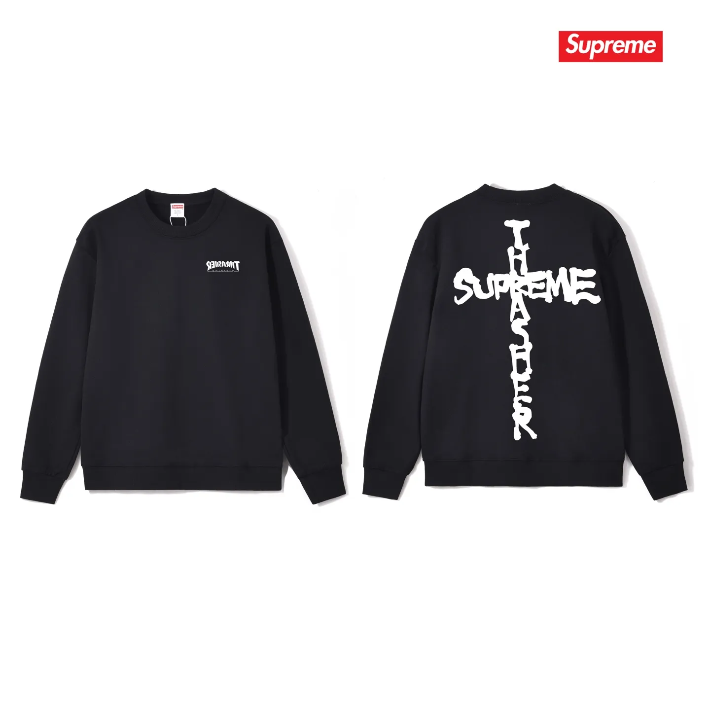 Style No. S1141 #terry p150💰 Velvet 160💰 Sup 78FW WEEK6 CROSS cross printed round neck sweatshirt Made of 400g large terry (drop shoulder large version) fabric, soft and non-pilling texture, imported environmentally friendly printing glue, bright and three-dimensional pattern, quality 💥Male and female, the upper body is fashionable Color: black white gray Size: S M L XL XXL
