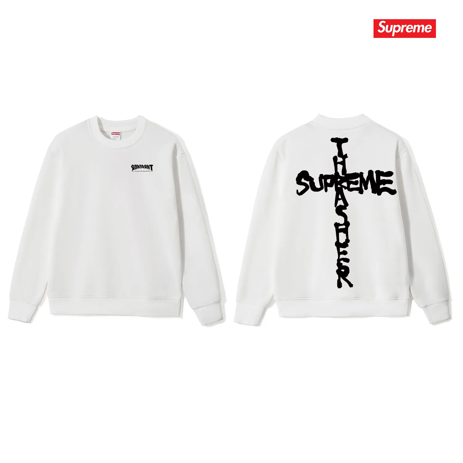 Style No. S1141 #terry p150💰 Velvet 160💰 Sup 78FW WEEK6 CROSS cross printed round neck sweatshirt Made of 400g large terry (drop shoulder large version) fabric, soft and non-pilling texture, imported environmentally friendly printing glue, bright and three-dimensional pattern, quality 💥Male and female, the upper body is fashionable Color: black white gray Size: S M L XL XXL