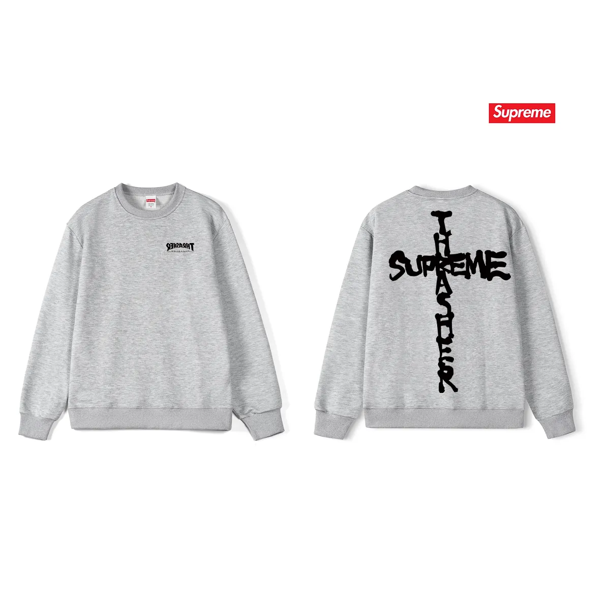 Style No. S1141 #terry p150💰 Velvet 160💰 Sup 78FW WEEK6 CROSS cross printed round neck sweatshirt Made of 400g large terry (drop shoulder large version) fabric, soft and non-pilling texture, imported environmentally friendly printing glue, bright and three-dimensional pattern, quality 💥Male and female, the upper body is fashionable Color: black white gray Size: S M L XL XXL