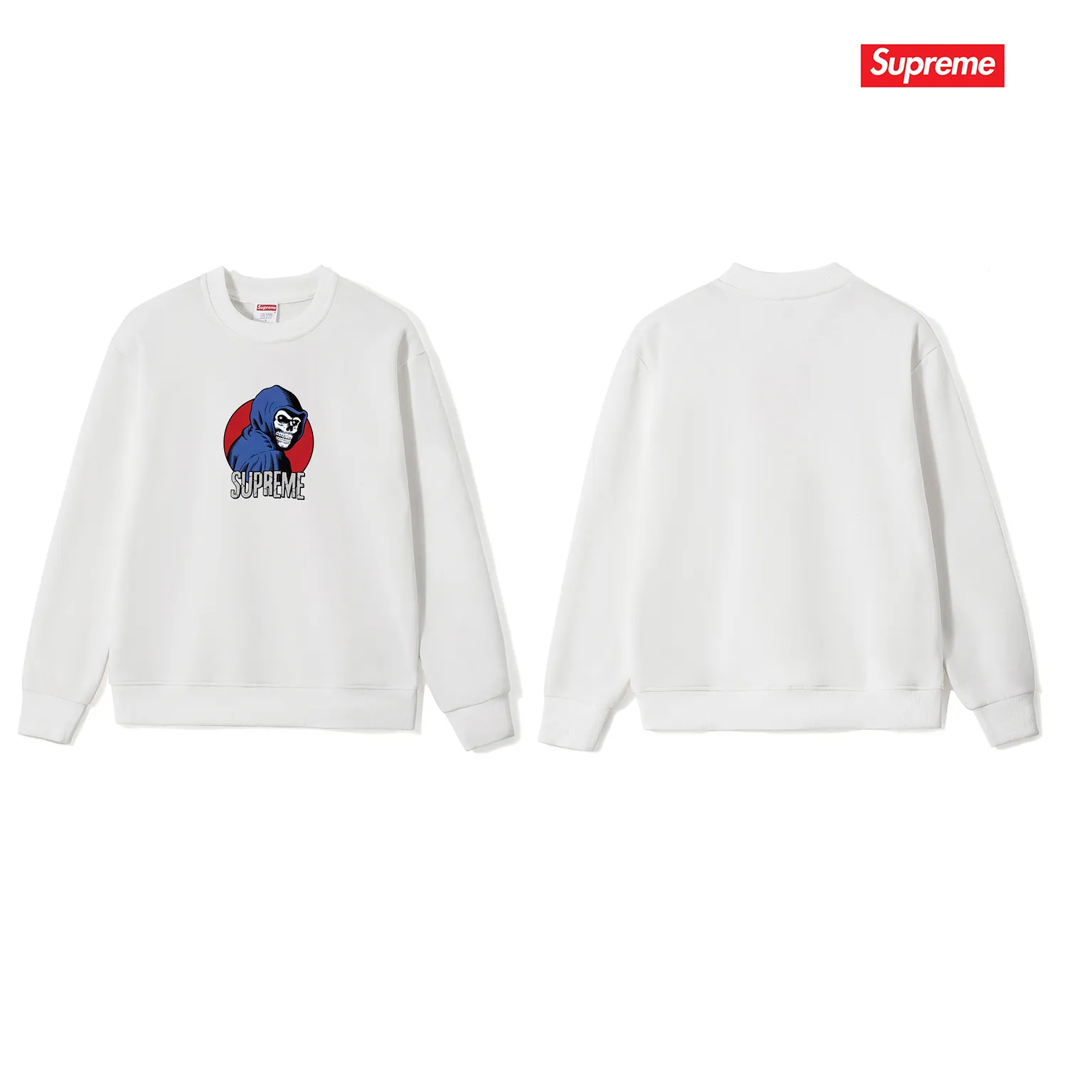 Style No. S1106 #terry p150💰 Velvet 160💰 Supreme SS23 Week1REAPERTEE Death print crew neck sweatshirt Made of 400g large terry (drop shoulder large version) fabric, soft texture and no pilling Imported environmentally friendly printing glue The pattern is bright and three-dimensional Quality 💥Male and female style The upper body is trendy Color: black white gray Size: S M L XL XXL