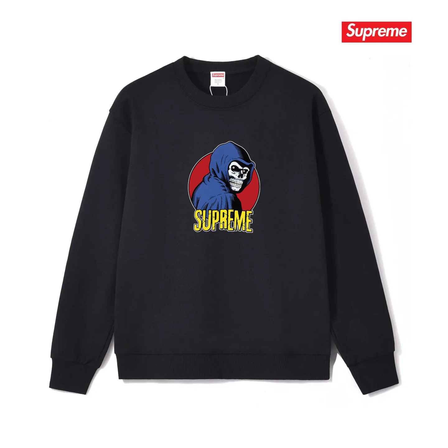 Style No. S1106 #terry p150💰 Velvet 160💰 Supreme SS23 Week1REAPERTEE Death print crew neck sweatshirt Made of 400g large terry (drop shoulder large version) fabric, soft texture and no pilling Imported environmentally friendly printing glue The pattern is bright and three-dimensional Quality 💥Male and female style The upper body is trendy Color: black white gray Size: S M L XL XXL