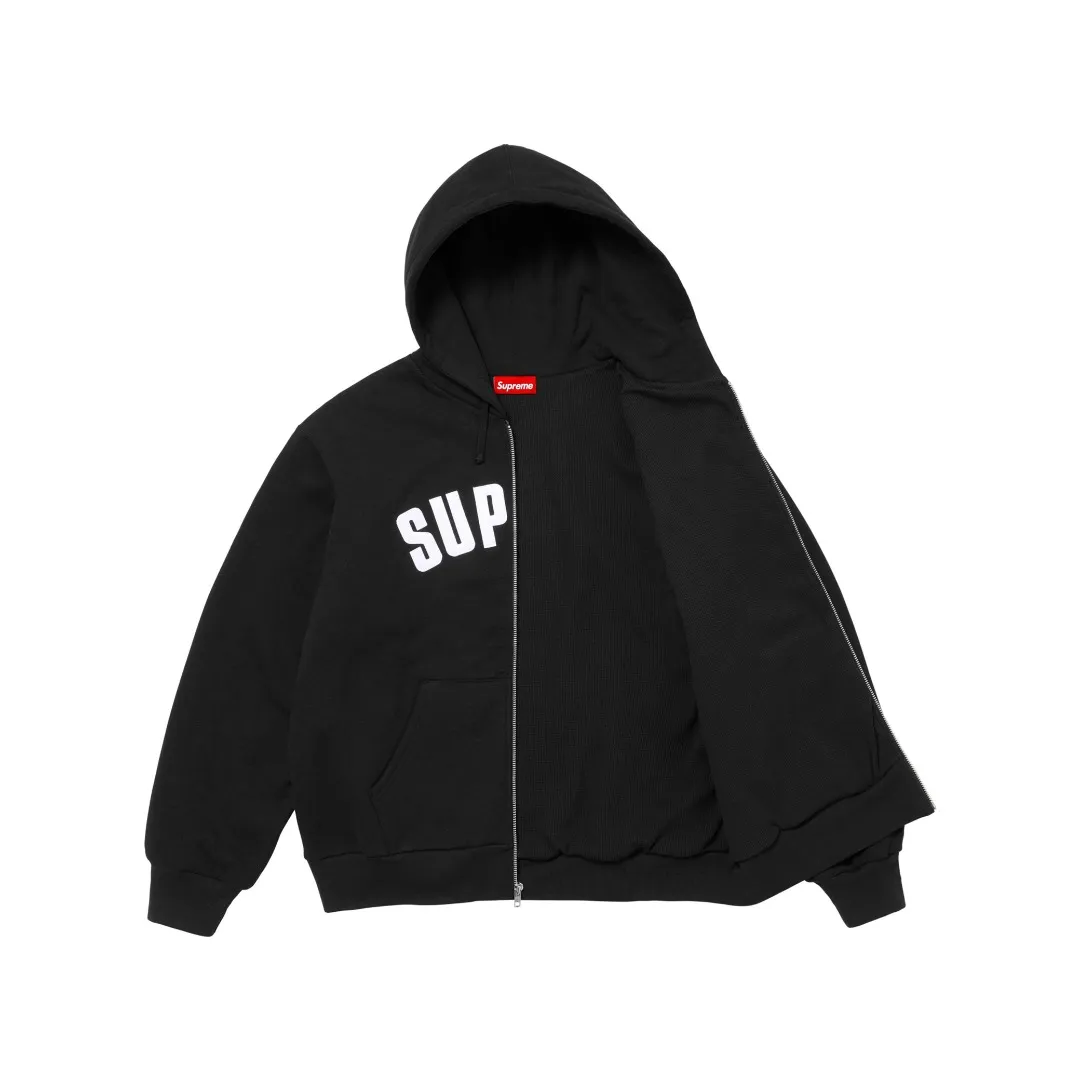 🅿️470 S298 top version SUPREME 24FW ARC THERMAL LINED ZIP UP HOODED heating waffle lining double layer hooded sweatshirt Color: Black Gray Red Royal Blue Size: S/M/L/XL