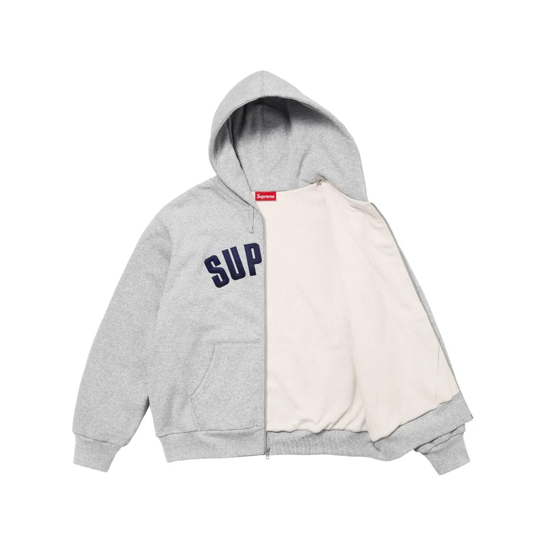 🅿️470 S298 top version SUPREME 24FW ARC THERMAL LINED ZIP UP HOODED heating waffle lining double layer hooded sweatshirt Color: Black Gray Red Royal Blue Size: S/M/L/XL