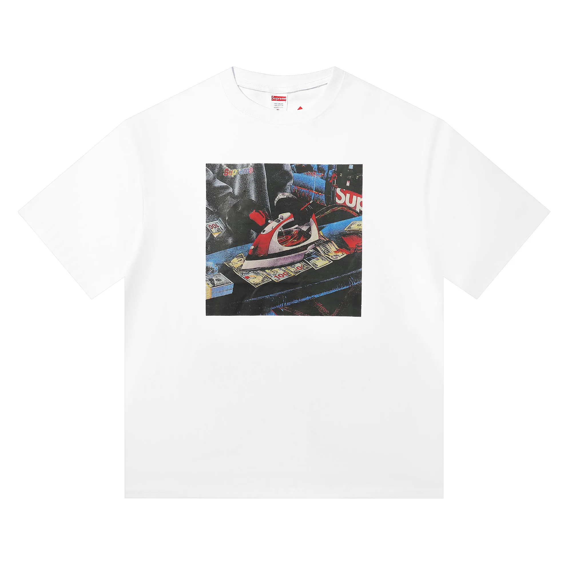 P136 supreme iron dollar white black SMLXL size shoulder width bust length S 52 56 70 M 54 58 72 L 56 60 74 XL 58 62 76