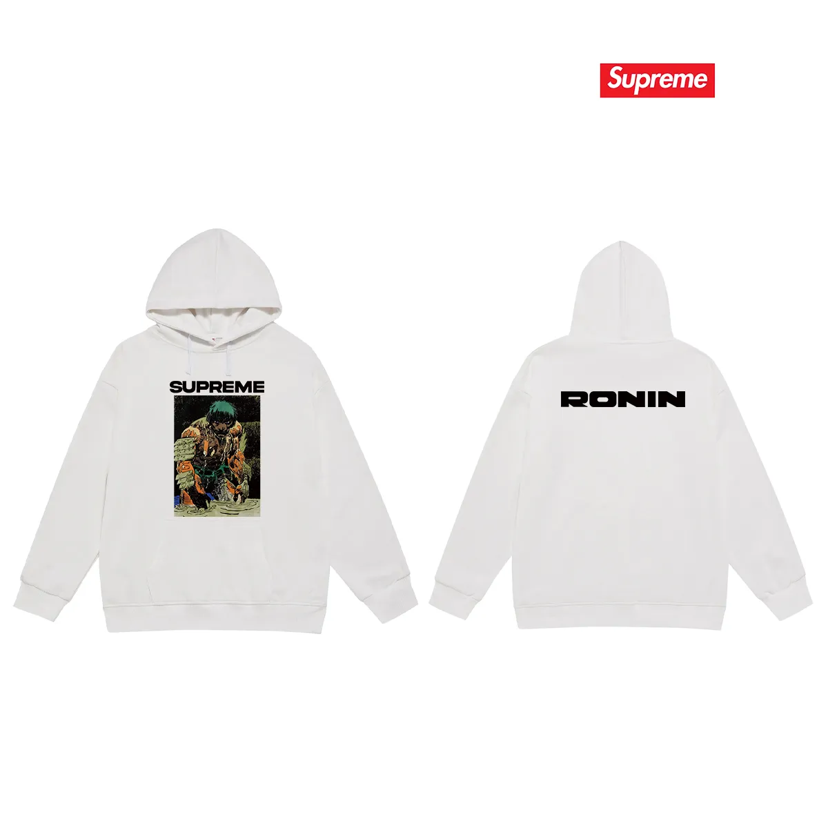 Style No. S2026 #terry P160💰 Velvet P170💰 Supreme SS23 Week9 RONIN TEE werewolf pattern printed hooded sweatshirt Made of 400g large terry 430g silver fox velvet (drop shoulder large version) fabric, soft texture and no pilling Imported environmentally friendly printing glue The pattern is bright and three-dimensional Quality 💥Same style for men and women The upper body is trendy Color: black white gray Size: S M L XL XXL