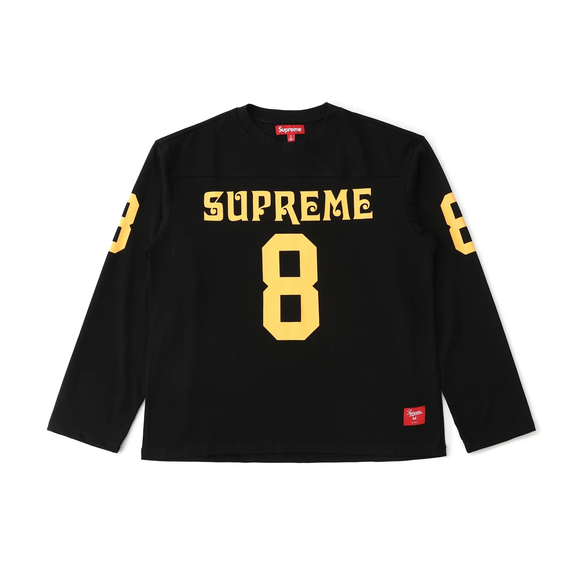 S624💰P230 SUPREME SS25 AFFILIATED L/S FOOTBALL TOP American size 8 Sanskrit font long-sleeved T-shirt Original quality, consistent details, knitted fabric, non-cotton fabric, good feel Color: black white Size: S M L XL (172 120 wear S) S Bust 55 Length 66 Shoulder width 47 Sleeve length 57 M Chest 57 Dress length 68 Shoulder width 48 Sleeve length 58 L Chest 59 Dress length 70 Shoulder width 49 Sleeve length 59 XL Chest 62 Dress length 72 Shoulder width 50 Sleeve length 60