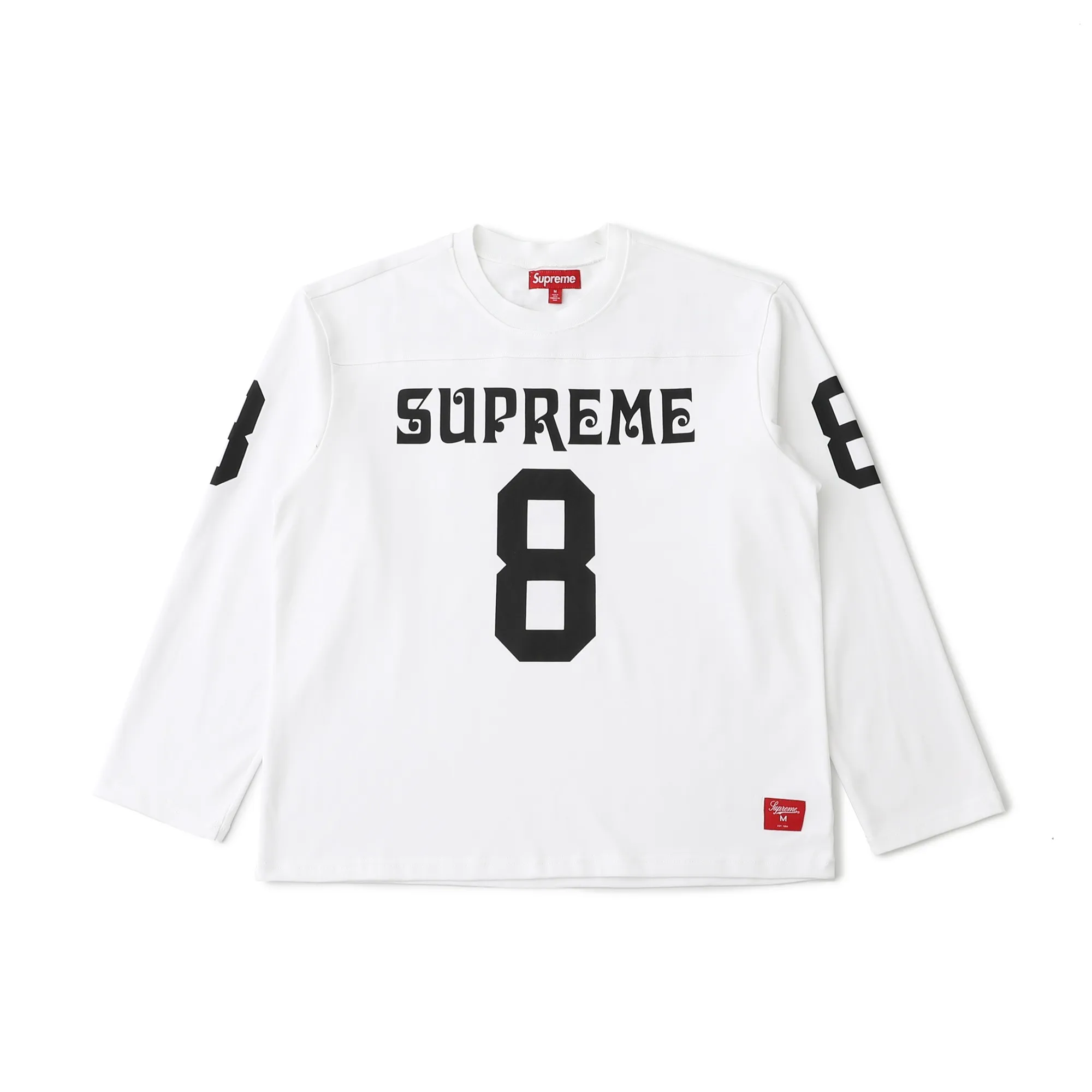 S624💰P230 SUPREME SS25 AFFILIATED L/S FOOTBALL TOP American size 8 Sanskrit font long-sleeved T-shirt Original quality, consistent details, knitted fabric, non-cotton fabric, good feel Color: black white Size: S M L XL (172 120 wear S) S Bust 55 Length 66 Shoulder width 47 Sleeve length 57 M Chest 57 Dress length 68 Shoulder width 48 Sleeve length 58 L Chest 59 Dress length 70 Shoulder width 49 Sleeve length 59 XL Chest 62 Dress length 72 Shoulder width 50 Sleeve length 60