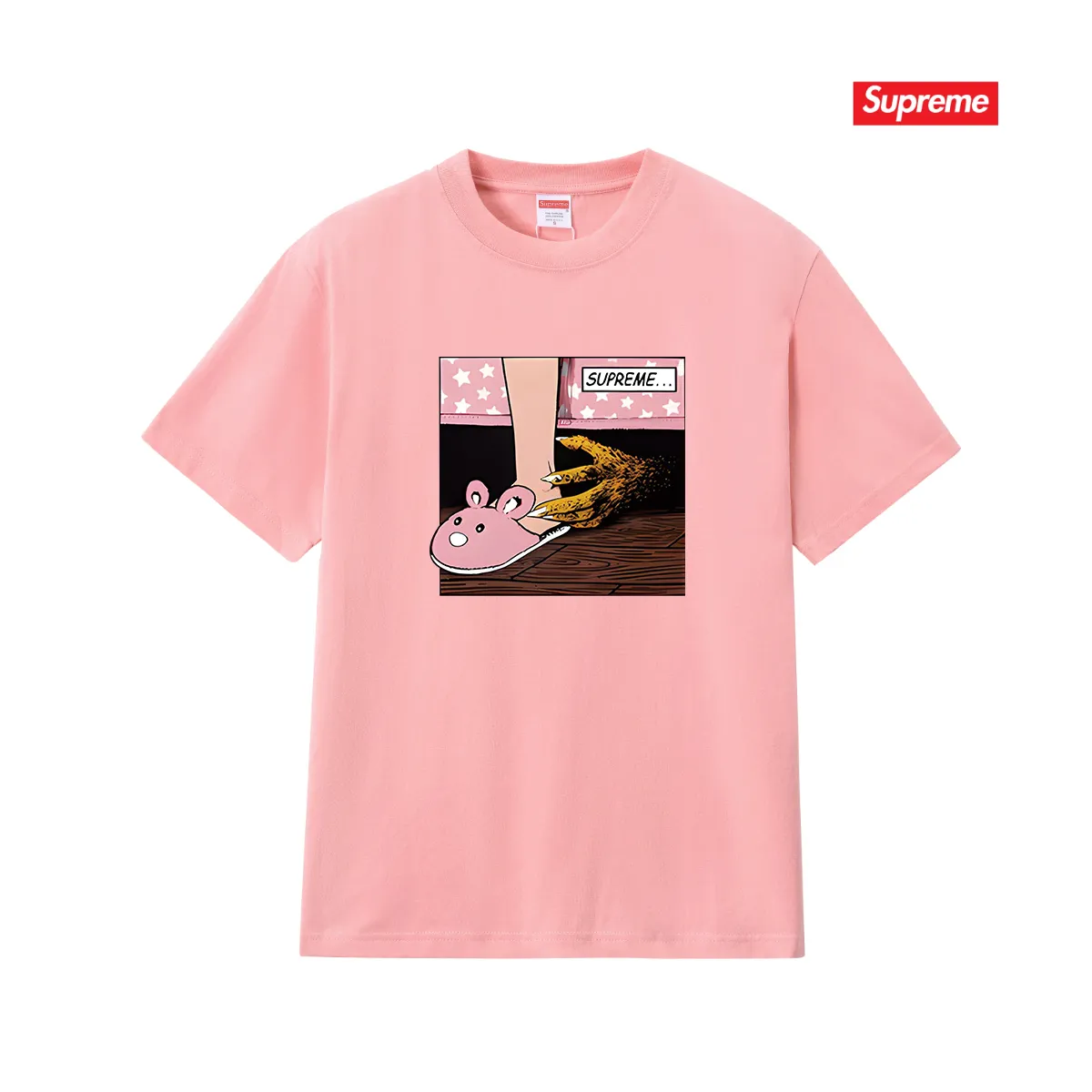 S202 P110💰 Summer sup European and American trendy brand new men and women couple T-shirt pattern casual co-branded pure cotton print short-sleeved loose and loose version. Made of 260g combed cotton double yarn. From fabric to accessories, all three standards are complete and follow ZP. Imported Matsui company slurry printing will never crack. The whole piece adopts three-needle five-thread process. The neckline-shoulder seam-sleeve seam is double-lined, which looks more three-dimensional and textured.) The same process as the original version, classic version Feel free to compare zp. The whole piece adopts three-needle five-thread craftsmanship (neckline-shoulder seam-sleeve seam double thread, which looks more three-dimensional and textured). It has the same craftsmanship as the original original, classic version. Color: black, white, light gray, pink, navy. Size: S M L XL XXL