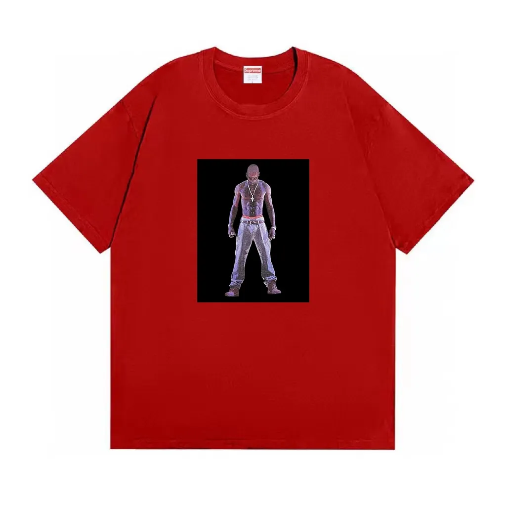 #S122 p110💰 Supreme SS20 Week 1 TupacHologram Tee virtual character short-sleeved T-shirt. Loose fit. Made of 260g combed cotton double yarn. From fabrics to accessories, all three standards are complete and follow ZP. Imported Matsui company slurry printing will never crack. The whole piece is made with three-needle five-thread technology. The neckline-shoulder seam-sleeve seam is double-lined, which looks more three-dimensional and textured.) The same process as the original version, classic version Feel free to compare zp. The whole piece adopts three-needle five-thread craftsmanship (neckline-shoulder seam-sleeve seam double thread, which looks more three-dimensional and textured). It has the same craftsmanship as the genuine original, classic version. Color: Black White Red Orange Yellow Size: S M L XL XXL